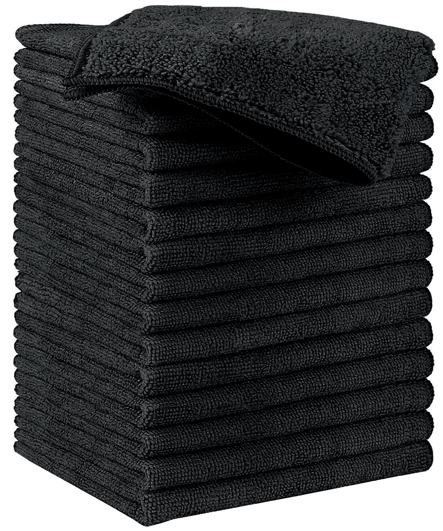 Hidmd Blackx15 Microfibre Cleaning Cloth, Microfiber Reusable Cleaning Cloths Washable Cloth, Pack Of 15, Black, 30Cm X 30Cm