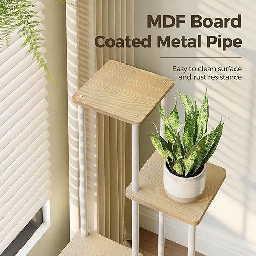 Miniatura 5 de Bamworld Soporte de plantas blanco de interior de 6 niveles de metal para múltiples plantas, soporte alto de flores para patio, jardín, balcón, sala