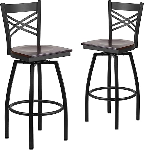 Miniatura 17 de Flash Furniture HERCULES Series Black ''X'' Taburete giratorio de metal – asiento de vinilo negro Asiento de vinilo negro/marco de metal