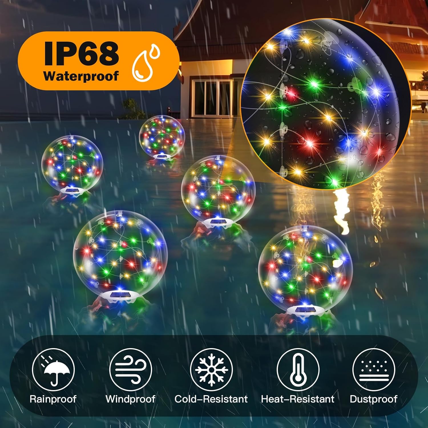 14 Inch Fairy Floating Pool Lights Solar Powered,RGB Inflatable Glow in The Dark Balls that Float,IP68 Waterproof Led Light up for Inground Pool Decorations Outdoor