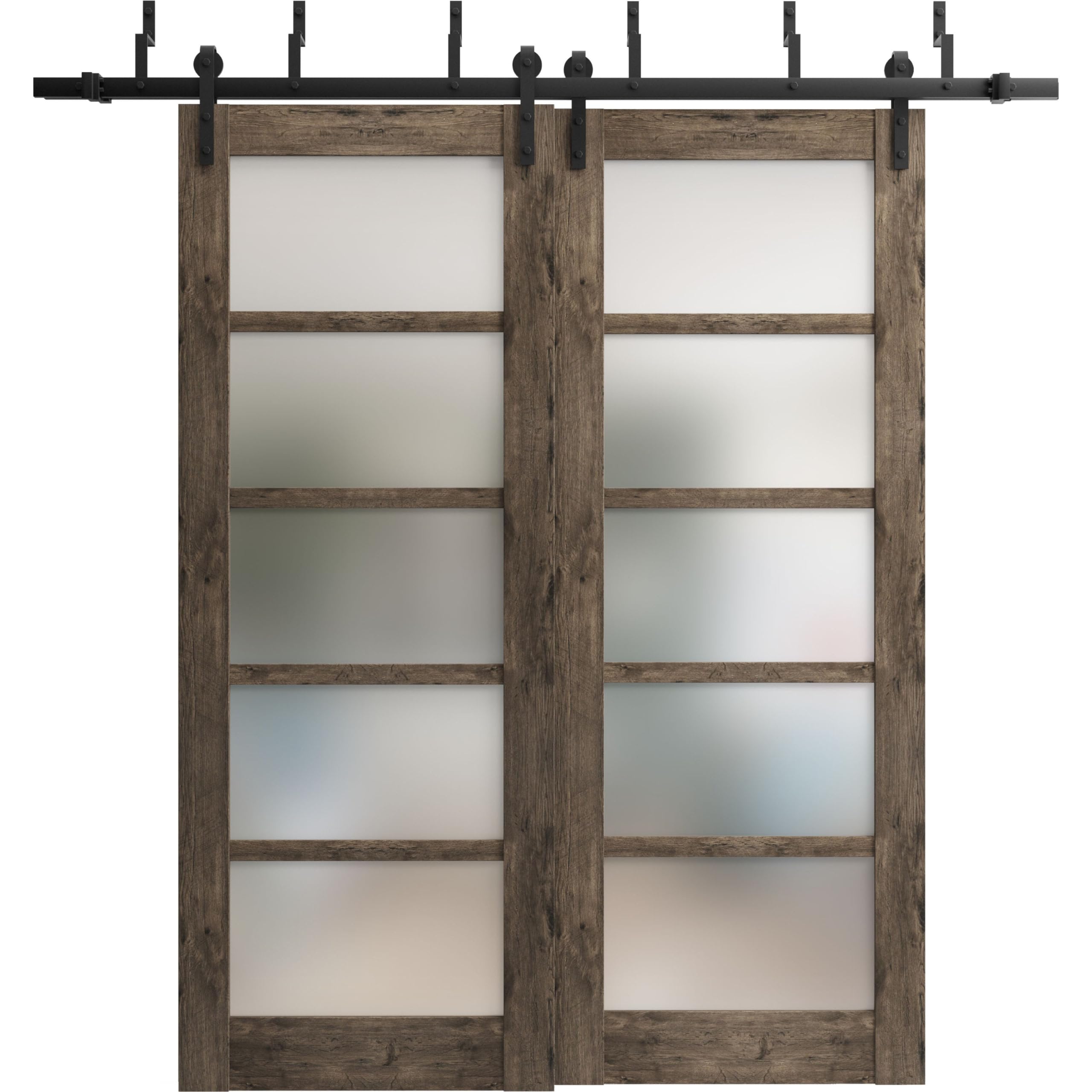 SARTODOORS Sliding Closet Barn Bypass Doors 72 x 80 inches | Quadro 4002 Cognac Oak with Frosted Glass | Sturdy 6.6ft Rails Hardware Set | Wood Solid Bedroom Wardrobe Doors