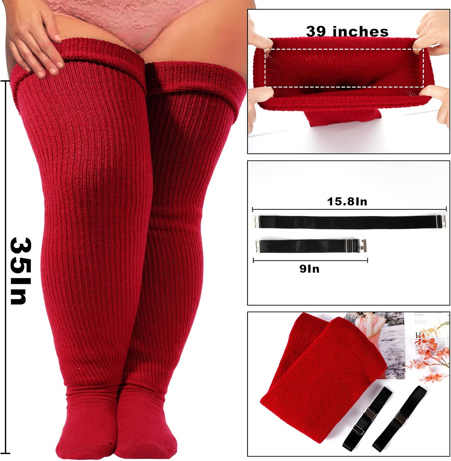 Neoviancia Plus Size Thigh High Socks for Thick Thighs Women- Thigh Highs Widened Extra Long Thick Knit Socks - Image 2
