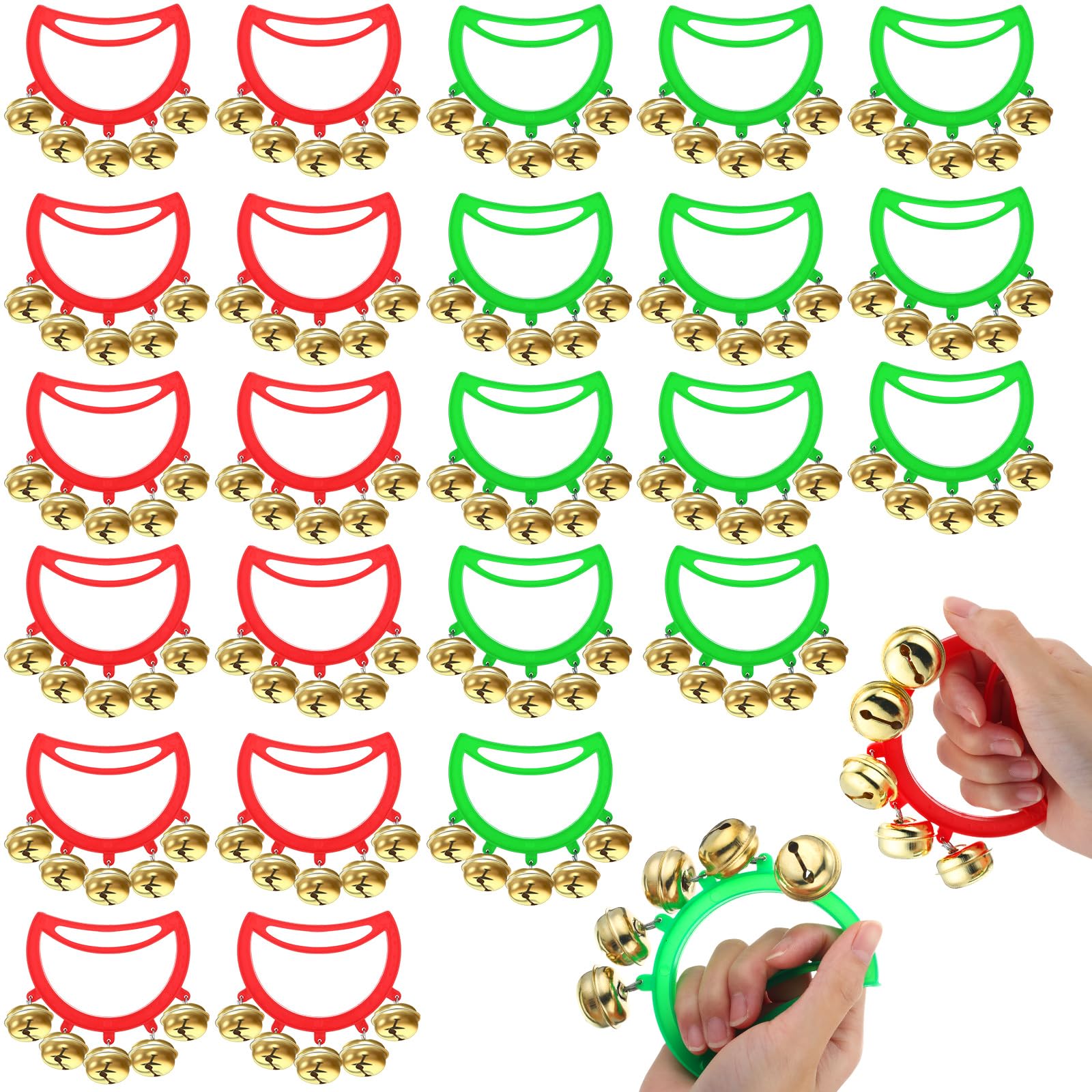 Hiboom 24-Piece Christmas Hand Bells Set - Red & Green Jingle Bells For Holiday Parties, Choir, & Decor
