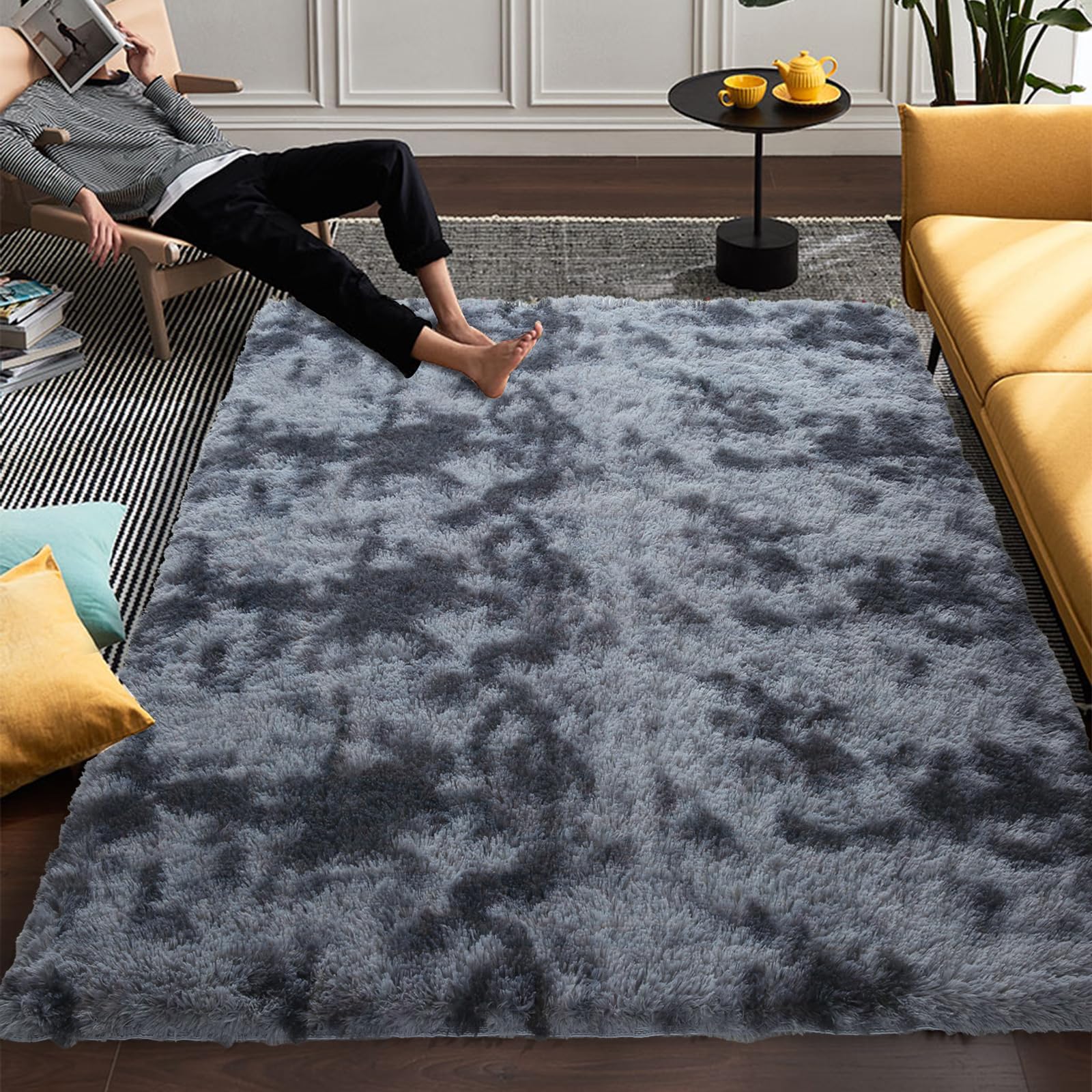 Yancorp 7x10 Shag Area Rug for Bedroom Soft Fluffy NonSlip Dark Gray