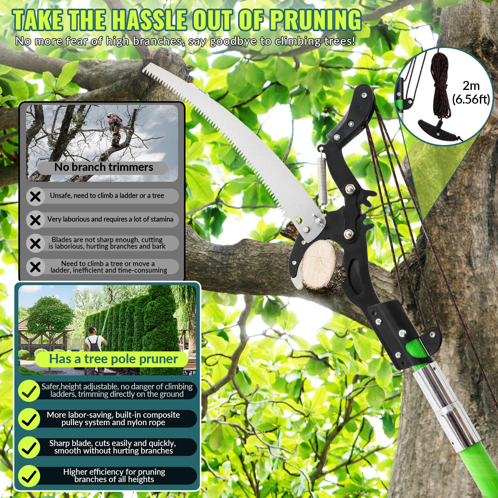 Scie à Élaguer Télescopique, Scie avec Manche Télescopique 9m,Coupe Branche Telescopique,Outils de Jardin pour Palmiers, Arbustes et Grands Arbres