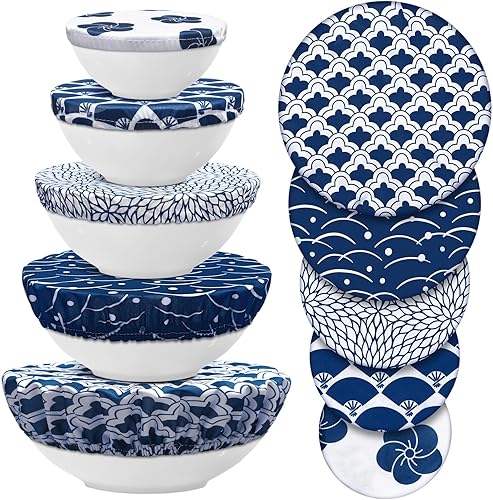 Miniatura 27 de Patelai 10 Pzs Cubiertas Reutilizables para Tazones en 5 Tamaños Tela Elástica de Tela Cubiertas Elásticas para Tazones de Almacenamiento de