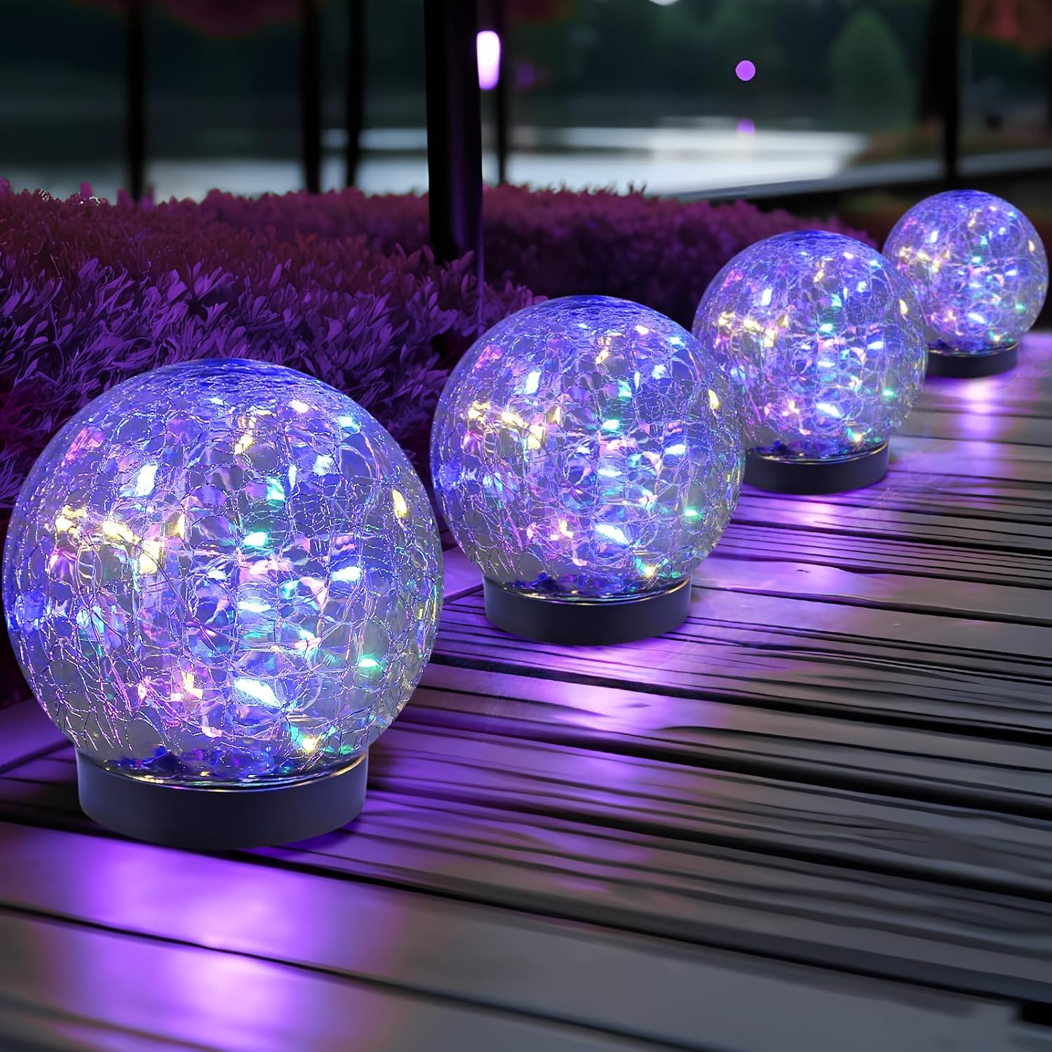 4 luci solari a globo per esterni, impermeabili, per giardino, sfera di vetro incrinato, luci solari per esterni, decorazioni per esterni e esterni, per patio e cortile, prato, cortile