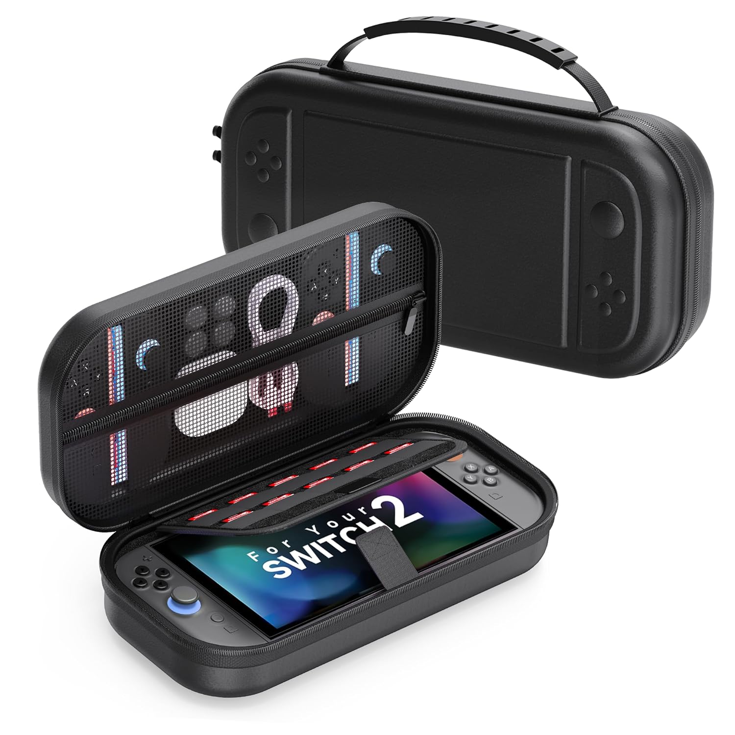 Carrying Case Compatible with Nintendo Switch 2 2025, Portable Travel Storage Case with Taller Design for Larger Capacity, Protective Hard Shell with 10 Game Card Slots, Carry Hand Bag Pouch, Black Medium-Black