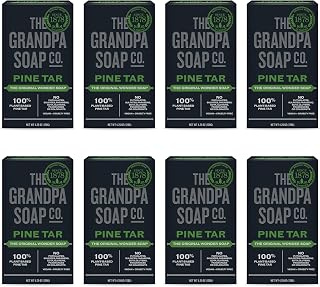 Grandpa Soap Co. Pine Tar Bar Soap for Men - 3-in-1 Cleanser Deodorizer Moisturizer, Dermatologist Tested Sensitive Skin Safe, 4.25oz 8-Pack