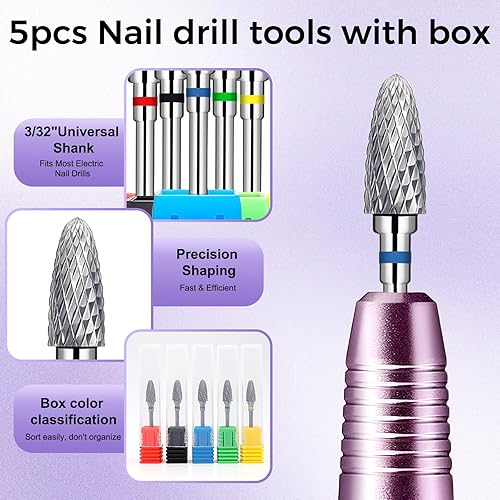 Miniatura 7 de Fantexy Juego de brocas para uñas acrílicas, 332 pulgadas, brocas profesionales de tungsteno para uñas, herramientas de arte de uñas, manicura y