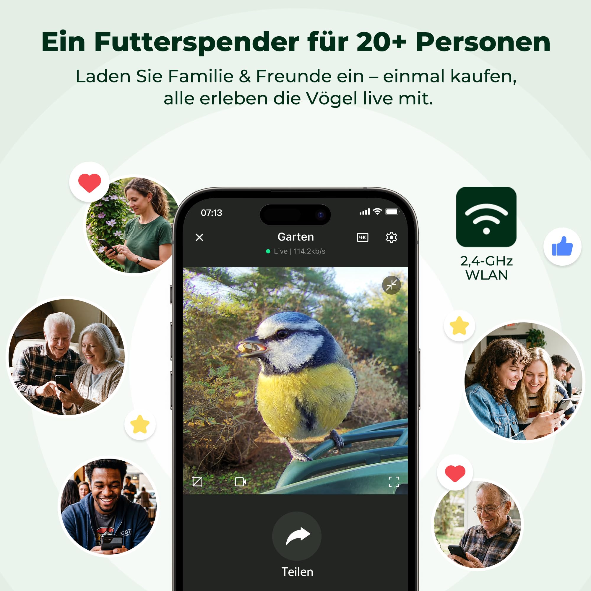 Kiwibit Smart Vogelhaus, 4K Kamera, KI-Erkennung, integriertes Solardach | 8MP Fotos, Live-Ansicht, KI-Vogelerkennung mit Kiwibit , Echtzeit-Alarm und Zwei-Wege-Audio