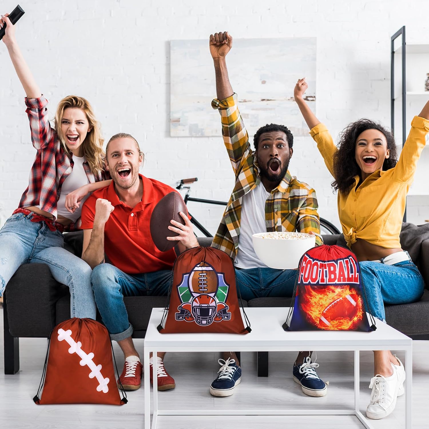 Patelai 36 Pcs Football Party Favors 12 Football Drawstring Gift Bags Team Sports Goodie Treat Bag Candy Snack Backpack 12 Adjustable Bracelets 12 Keychains for Birthday Party Supplies Decorations - Image 4