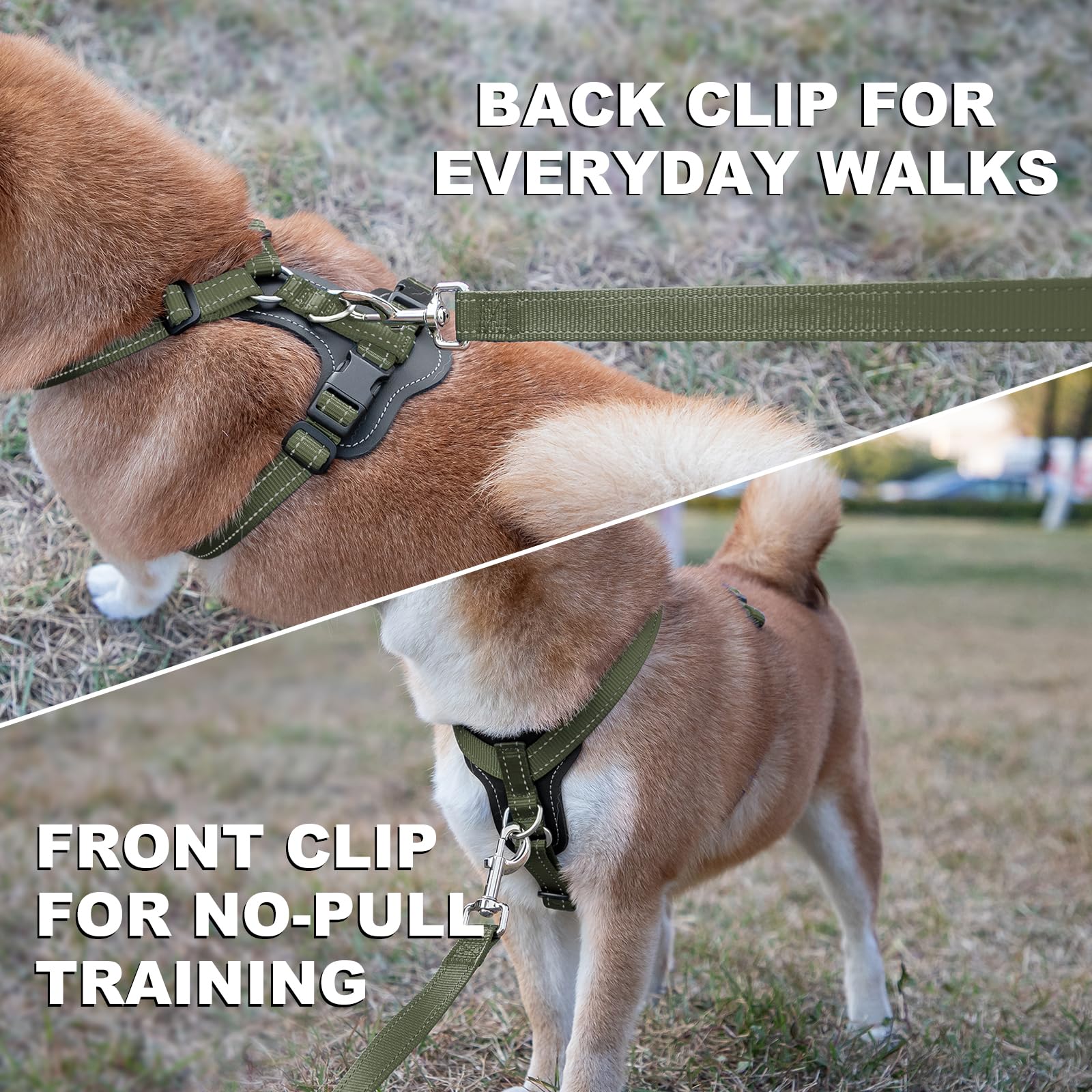 Plutus Pet Adjustable No Pull Dog Harness with Leather Accents, Heavy Duty Reflective Nylon Vest for Training, Hiking, Easy Walk Harness for Small, Medium, Large Dogs (Ranger Green, L) - image 3