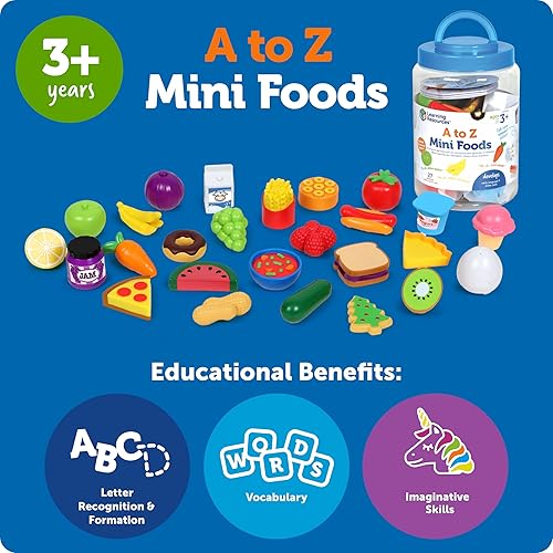 Miniatura 5 de Learning Resources Mini alimentos de la A a la Z, accesorios de cocina de juego de simulación para niños, niños pequeños Montessori, habilidades