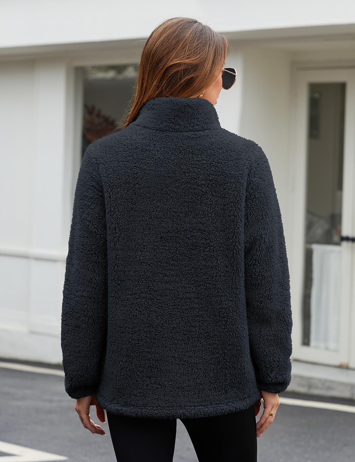 Vancavoo Sweat Polaire Femme Demi-Zip Pull Teddy Chaud Sweatshirt