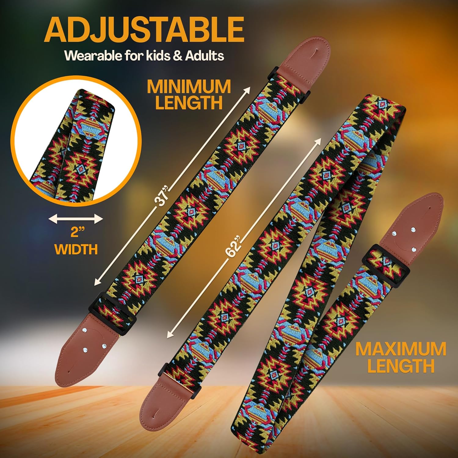 Art Tribute Personalized Guitar Strap - Add Name or Initials For Acoustic, Electric & Bass Guitars