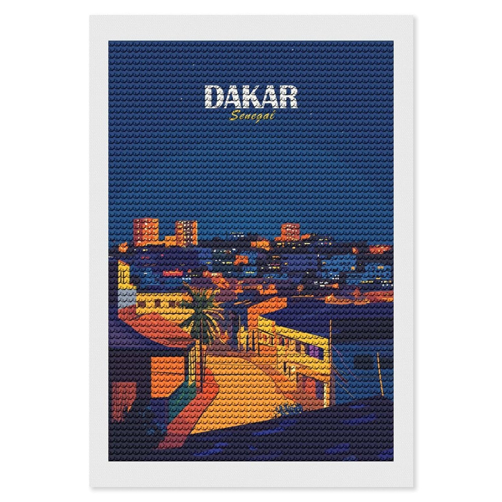 Junmoney Dakar, Senegal Cityscape at Night Diamond Art Canvas 8"x12", Decorate Your Room, Mindful Craft Activity, Cosy Home Accent, Thoughtful Handmade Gift
