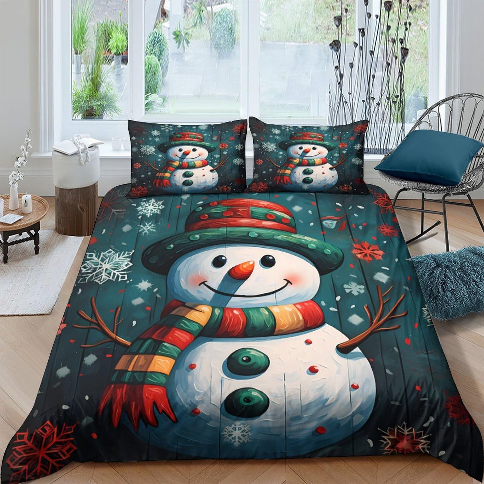 Ctjqhvkz Style-5 3D Printed Snowman Christmas Fitted Sheet Microfiber Soft Cartoon Winter Bed Cover For Bedroom Guest Room Easy Care Single（135X200cm）