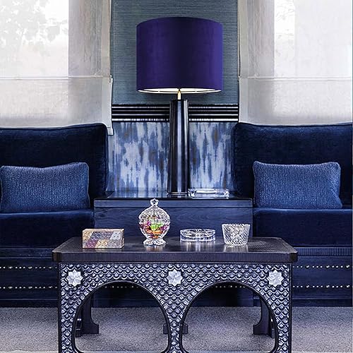 Miniatura 9 de GO&SO Juego de 2 Pantallas de Lámpara de Tambor de Terciopelo Azul Oscuro, tamaño mediano de 13" superior x 13" inferior x 10" de alto (Spider)