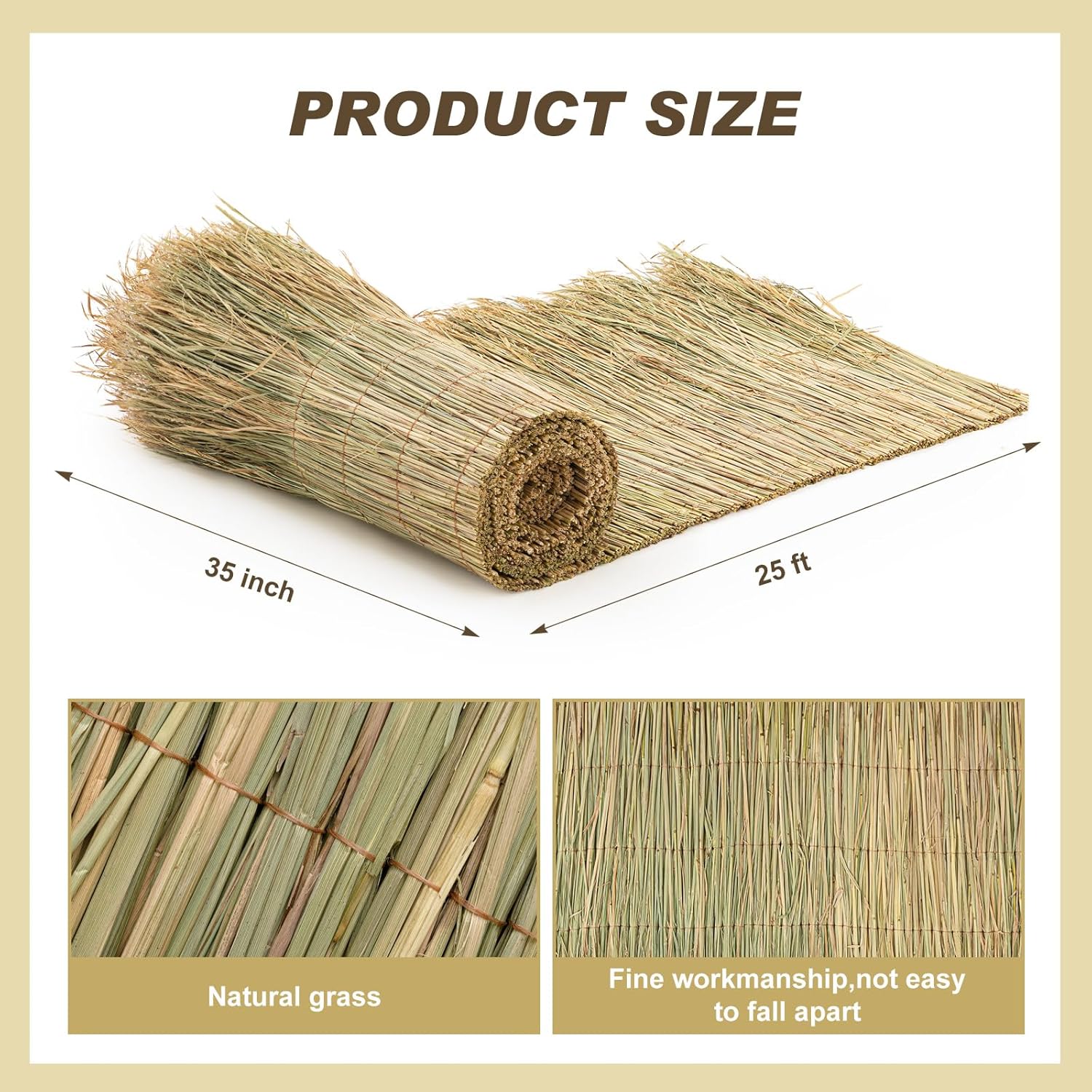 35" x 25' Mexican Roof Thatch Hand Woven Tiki Straw Thatch Roof for DIY Projects Duck Hunting Camo Mesh, Tiki Bar, Palapa Straw Roofing, Patio Umbrella Covers