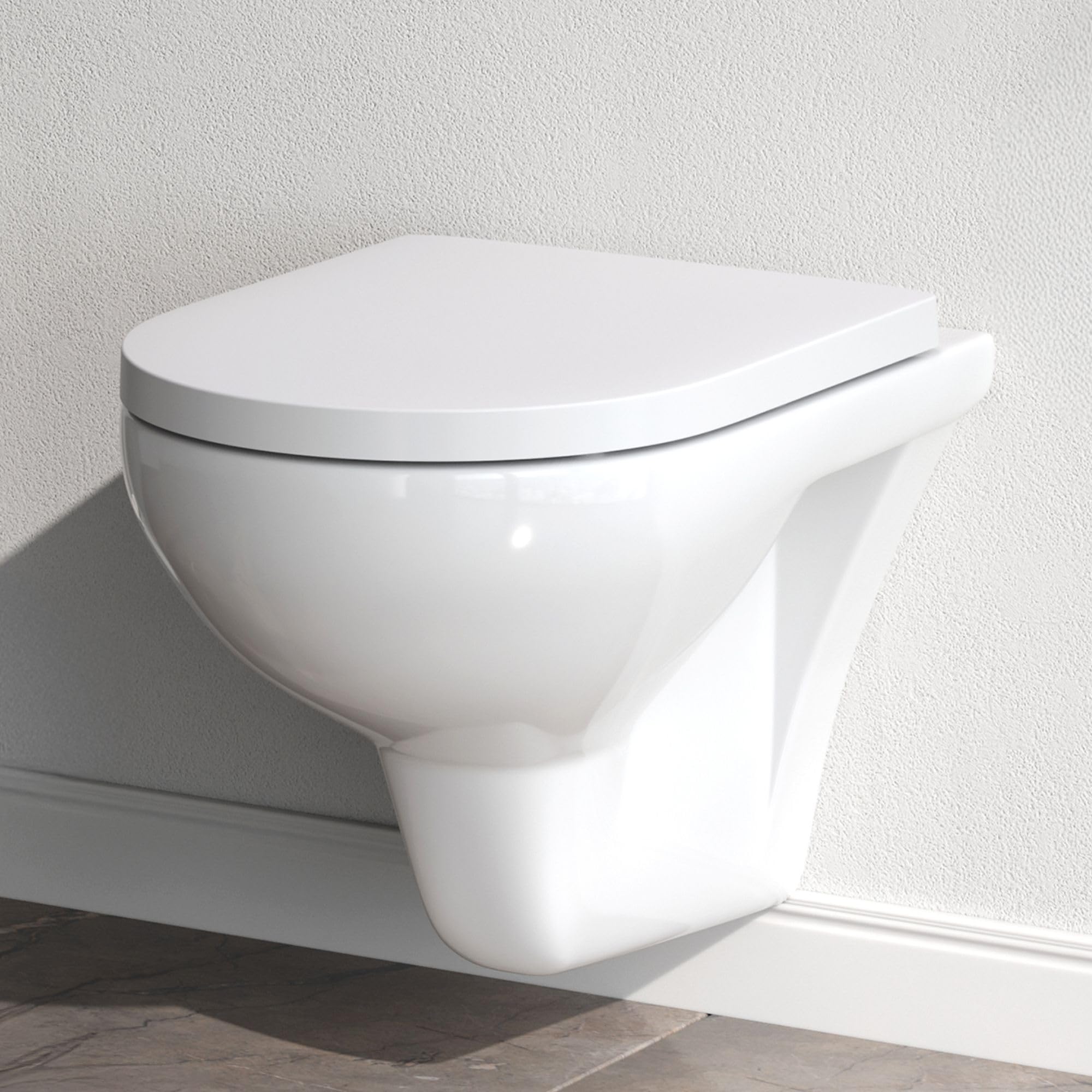 AM.PM Hit - WC sospeso senza bordo, sedile WC con abbassamento automatico, abbassamento automatico, WC sospeso senza bordo, in ceramica, con risciacquo profondo, FlashClean,