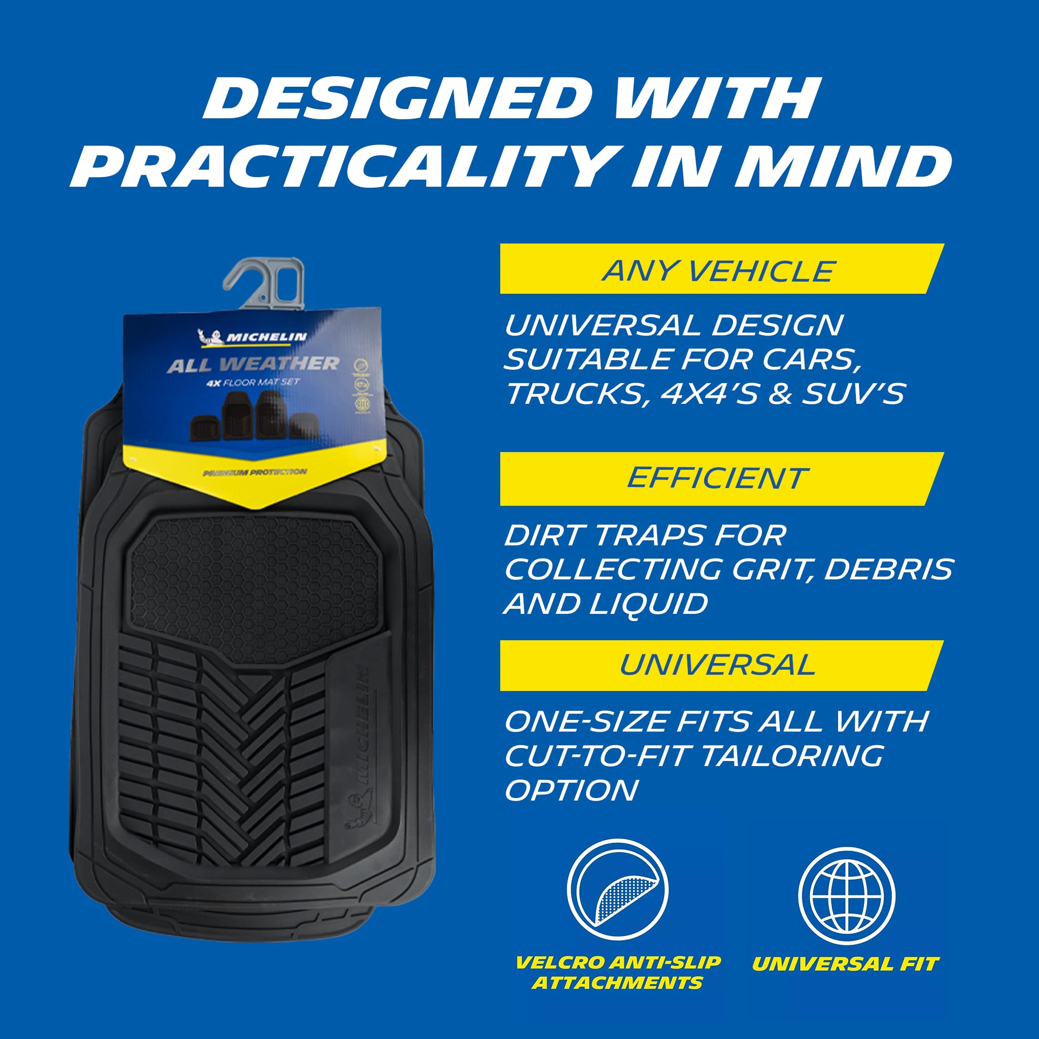 MICHELIN Juego de Alfombrillas de Coche de Ajuste Universal prémium 4x4/Crossover