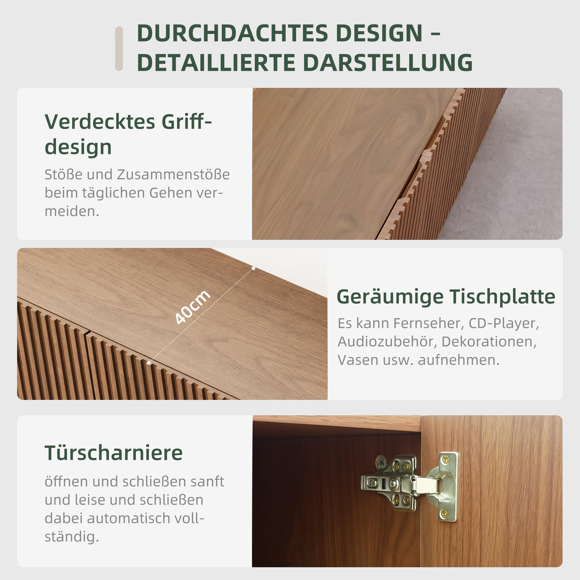 KAANAA TV Schrank 220cm mit Lamellentüren, TV Lowboard Nussfarbe | 220cm TV Lowboard, Lamellentüren, Nussfarbe Holzoptik, großer Stauraum, Kabelmanagement, für Fernseher 75–90 Zoll