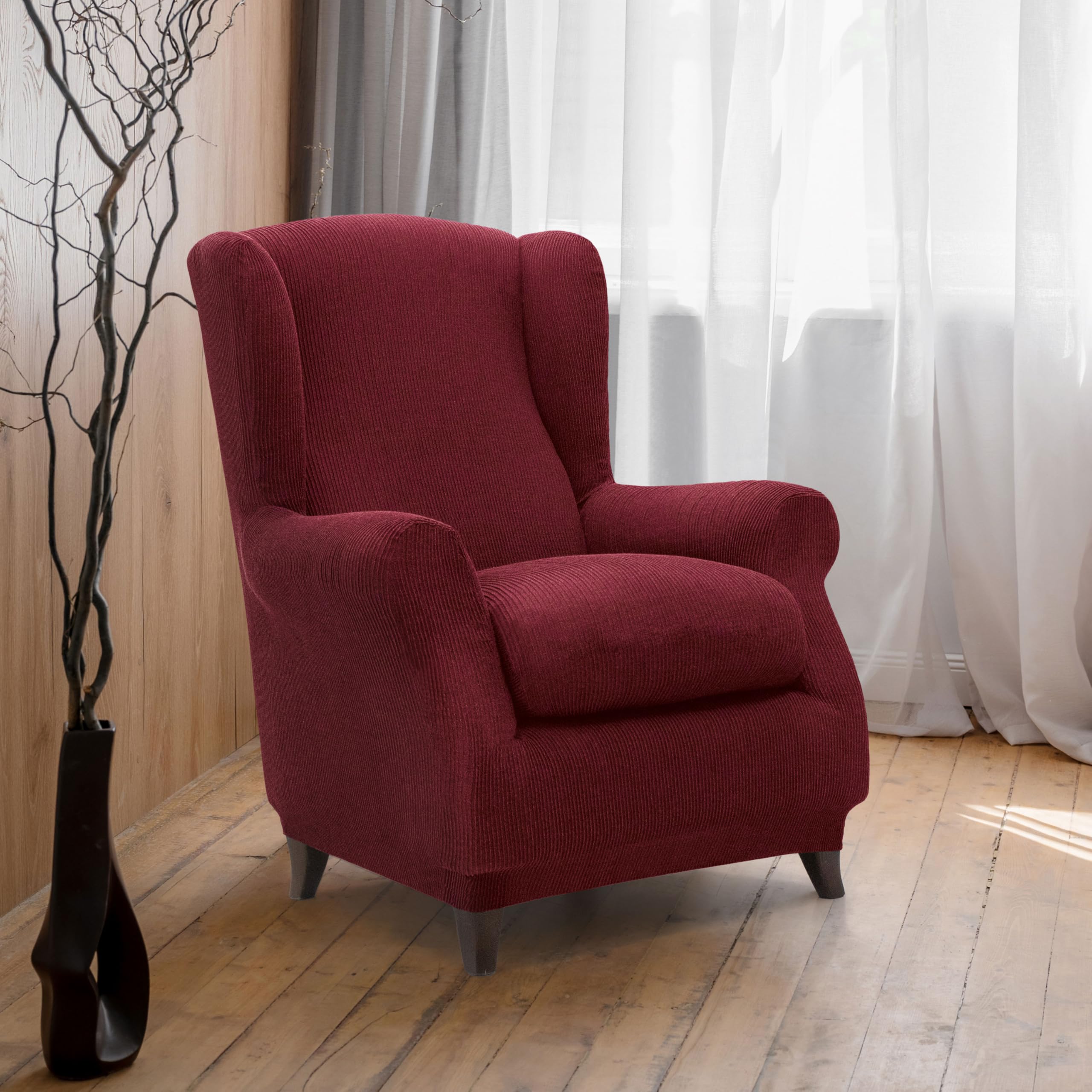 FAVERTI® Elastischer Ohrensesselbezug von 70 bis 100 cm | Modell Reale | Bordeaux | Verstellbarer Ohrensesselbezug | Qualitätsschutz aus Jacquard-Stoff und Baumwolle