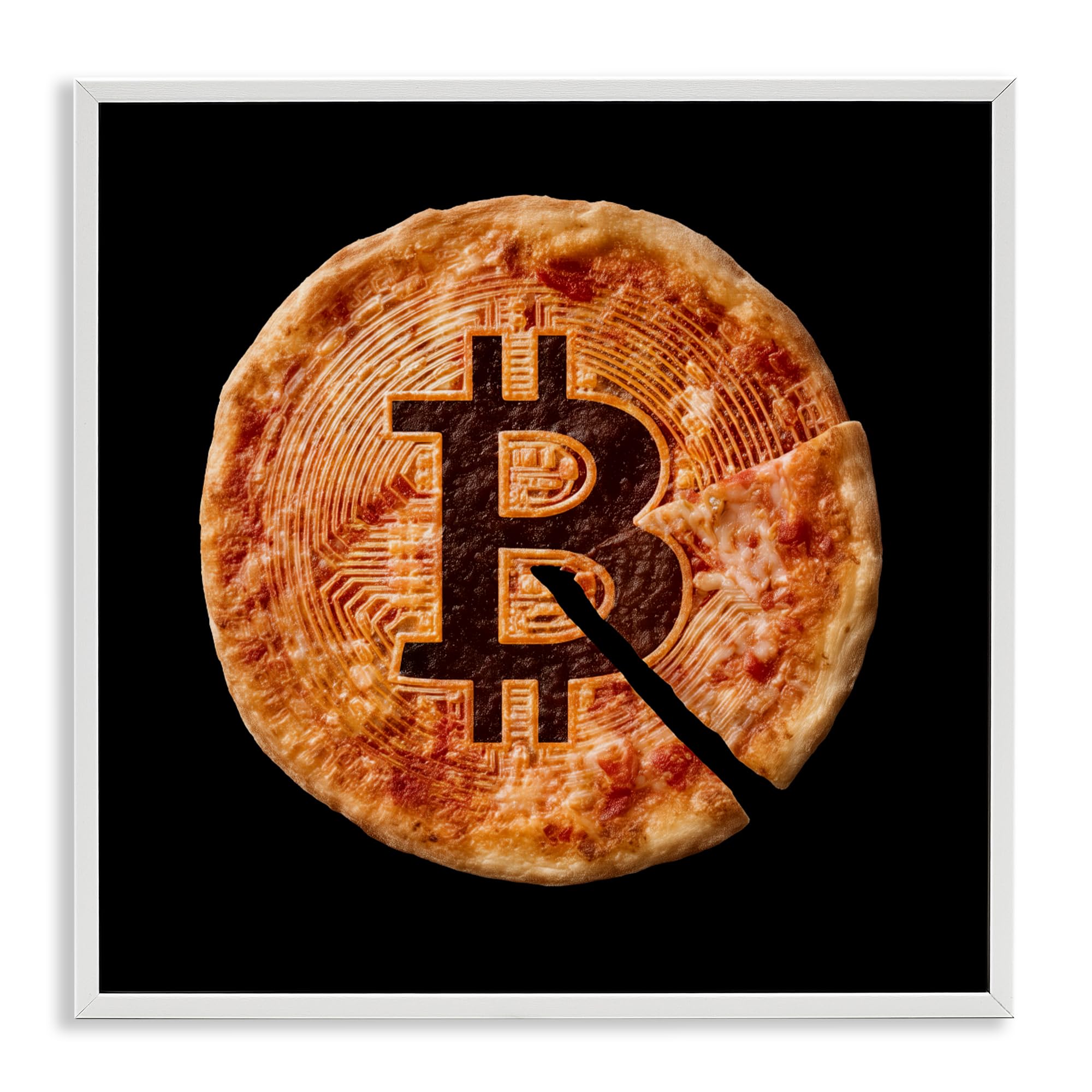 Stupell Industries 'Crypto Pizza Slice', Framed Giclee Art, White, 24 x 24 Inches, Easy to Hang and Sturdy, Made in USA, by Svetlana Aleynikova