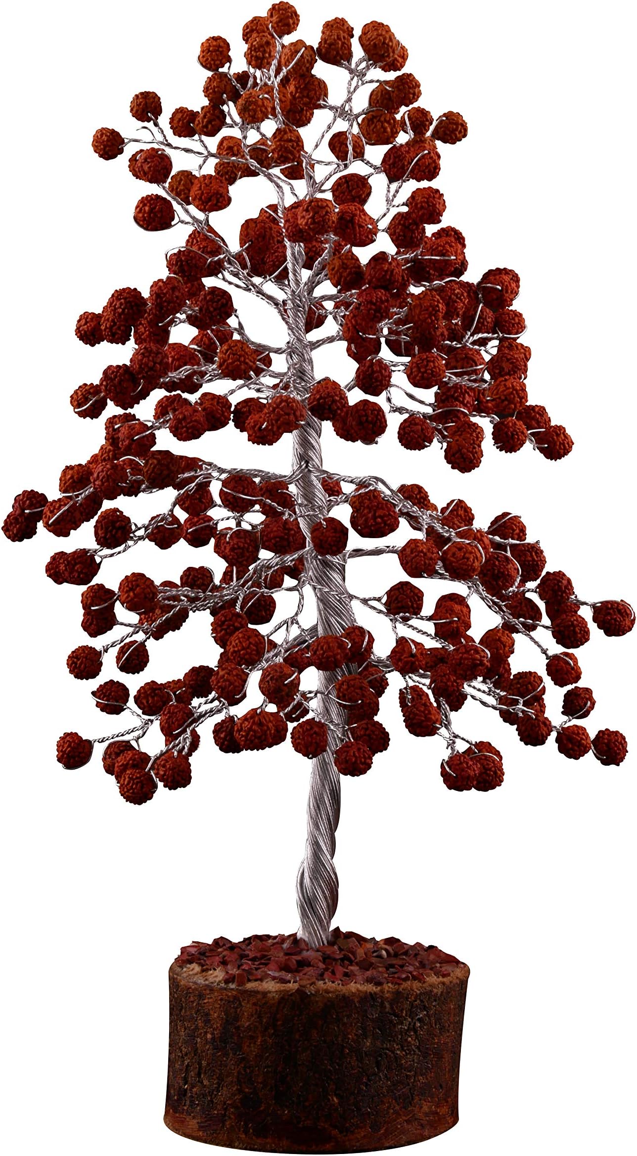 Cartbug Rudraksh Gemstone Bonsai Money Gift Tree Crystal Cleansing Reiki Healing Feng Shui Prosperity Stones & Crystals Positive Energy Gem Figurines Good Luck Chakra Balancing 10 Inch Silver Wire