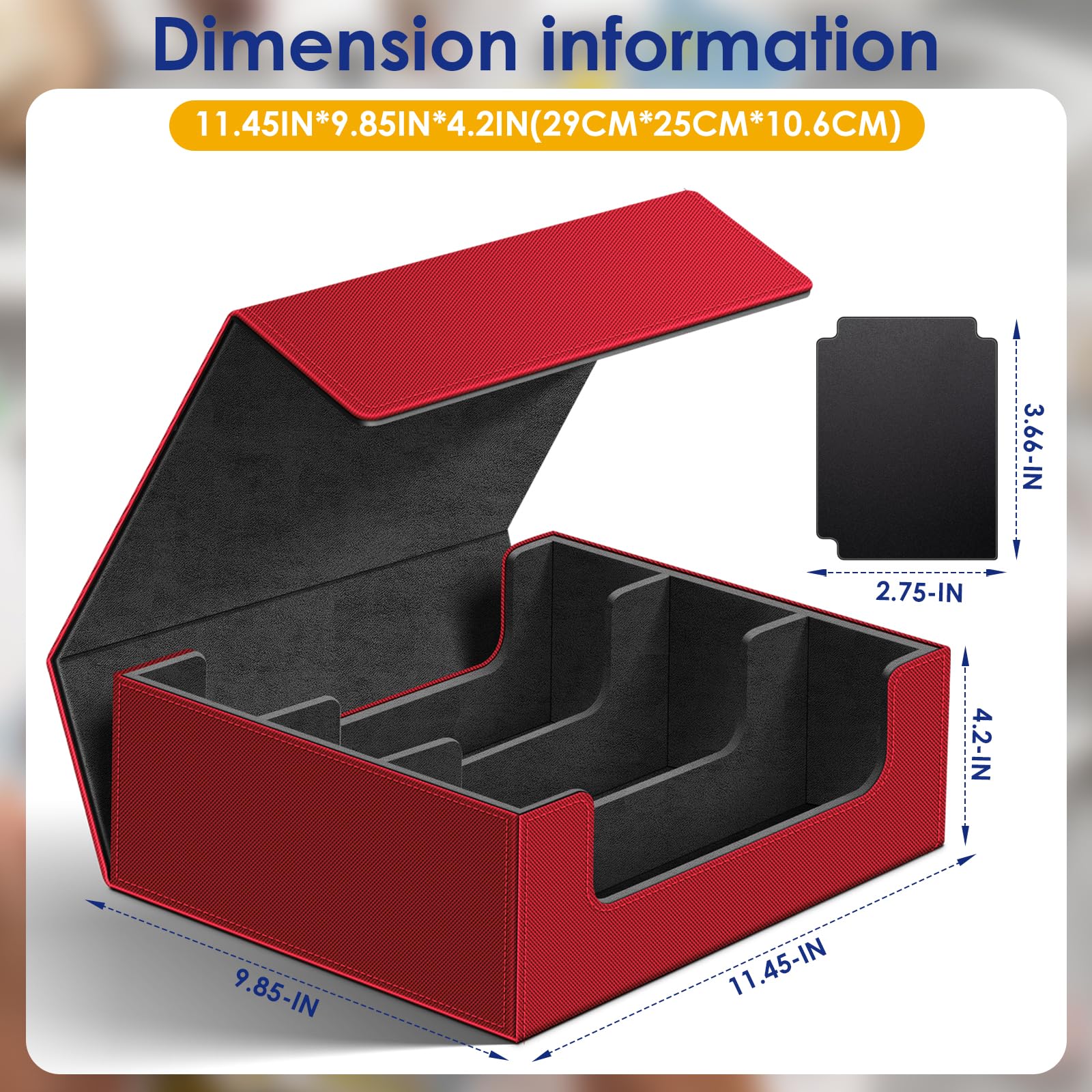 Boite Rangement Carte,Boîte de Rangement Pour Cartes à Collectionner Pour Plus de 1800 Cartes, Boîte de Rangement Magnétique Pour Cartes MTG en Cuir Avec Séparateurs(Noir