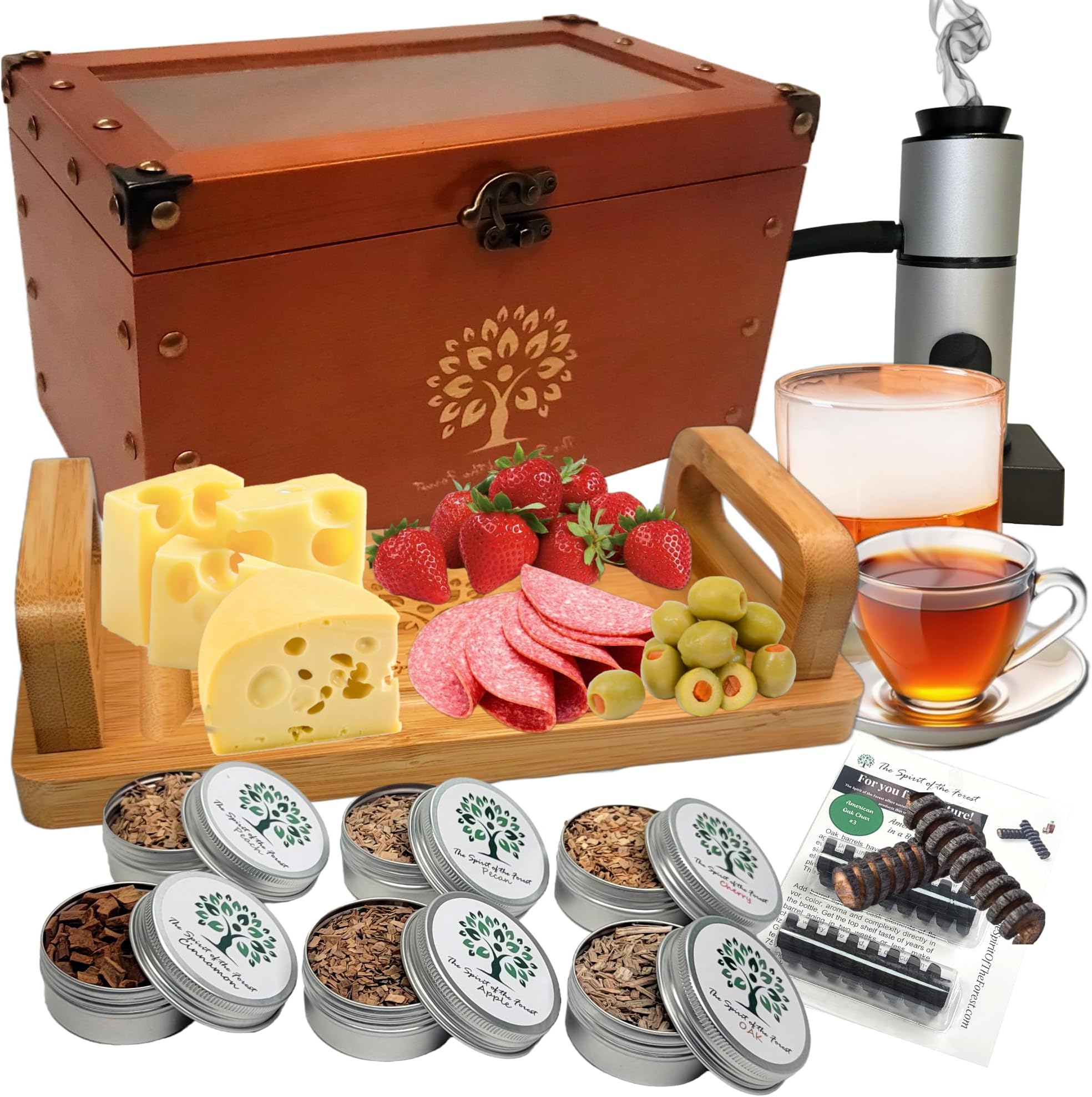 Cocktail Smoker Kit - Whiskey Smoker Kit with Smoking Gun, Food Tray and Wood Chips - 6 Flavors Included - Elegant All-In-One Smoker Box Kit for Perfect Drinks and Foods