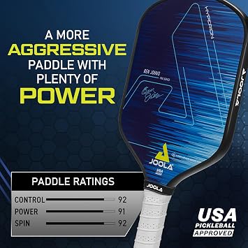 JOOLA Ben Johns Hyperion Pickleball Raketi- Karbon Yüzey ve Sure-Grip Uzatılmış Sap, Artırılmış Güç ve Spin, Karbon Fiber Pickleball Raketi, Petek Polipropilen Çekirdek, USAPA Onaylı