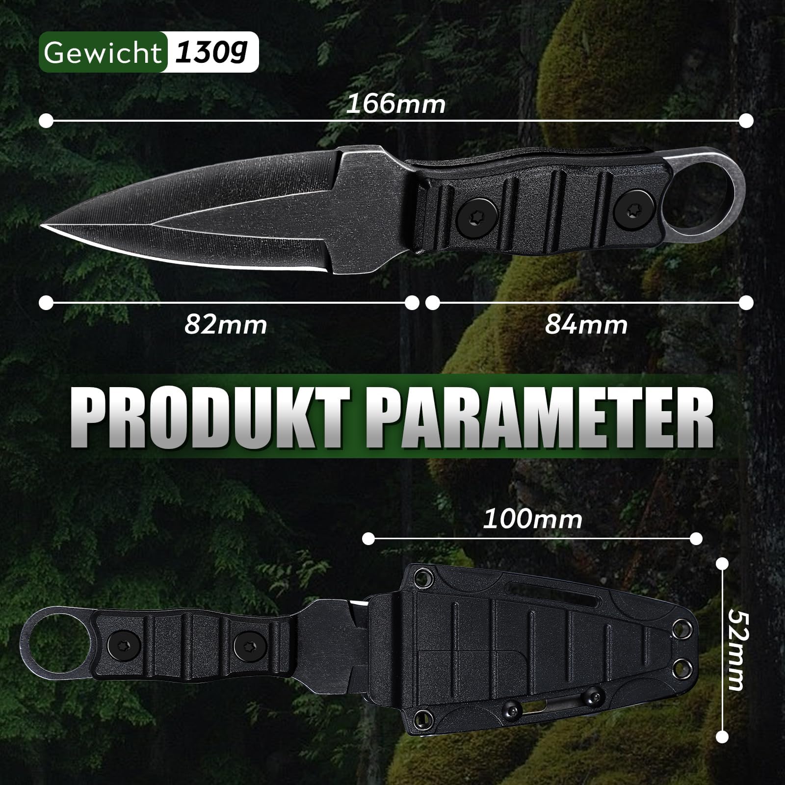 Klein Zweier-Pack Survival Messer,Messer Outdoor,Full Tang Jagdmesser Feststehende Klinge aus Edelstahl, Bushcraft Messer mit Kydex Scheide,Geschenk für Männer