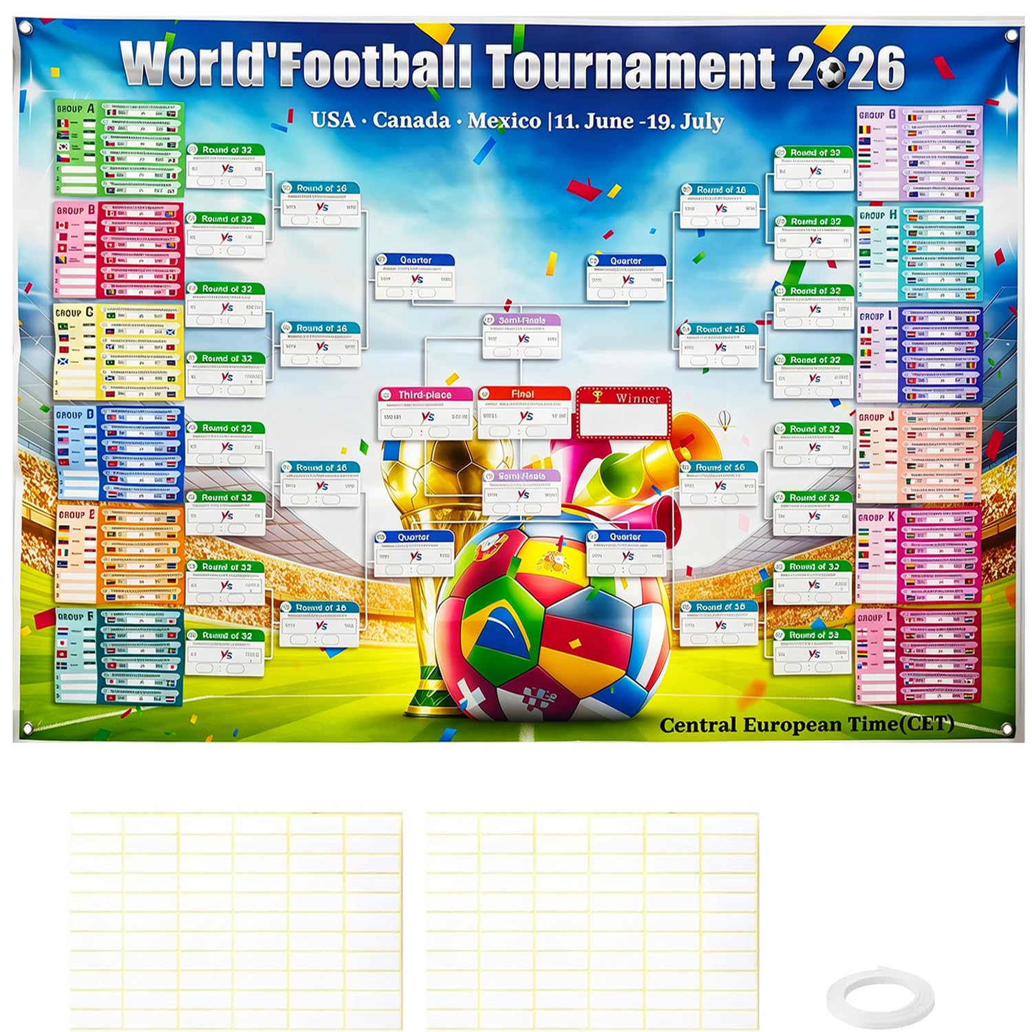 Efymosce Poster Calendario de la Copa del Mundo de Fútbol 2026, 150x100cm, Planificador para Bar