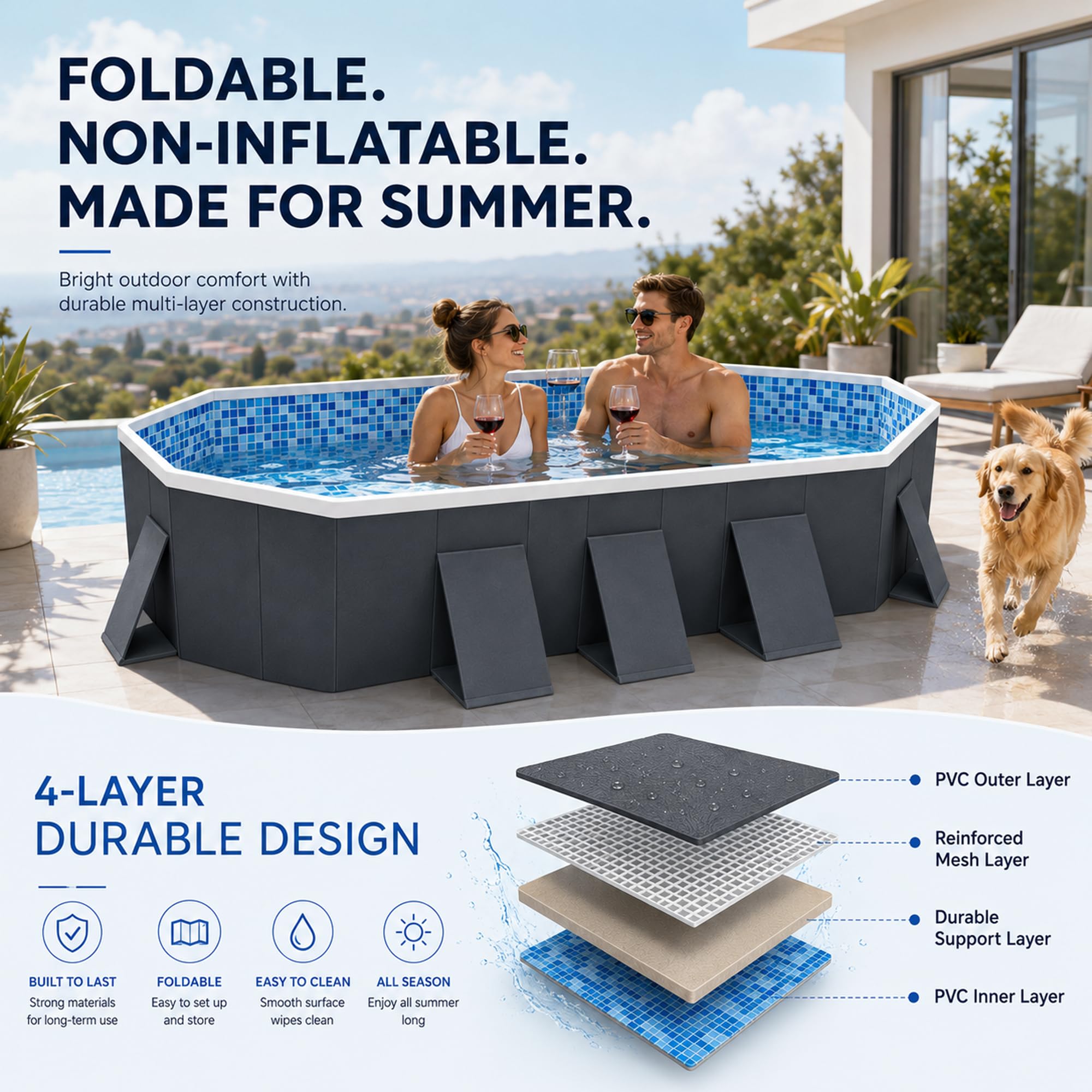 Grande Piscina Pieghevole, Piscina Non Gonfiabile