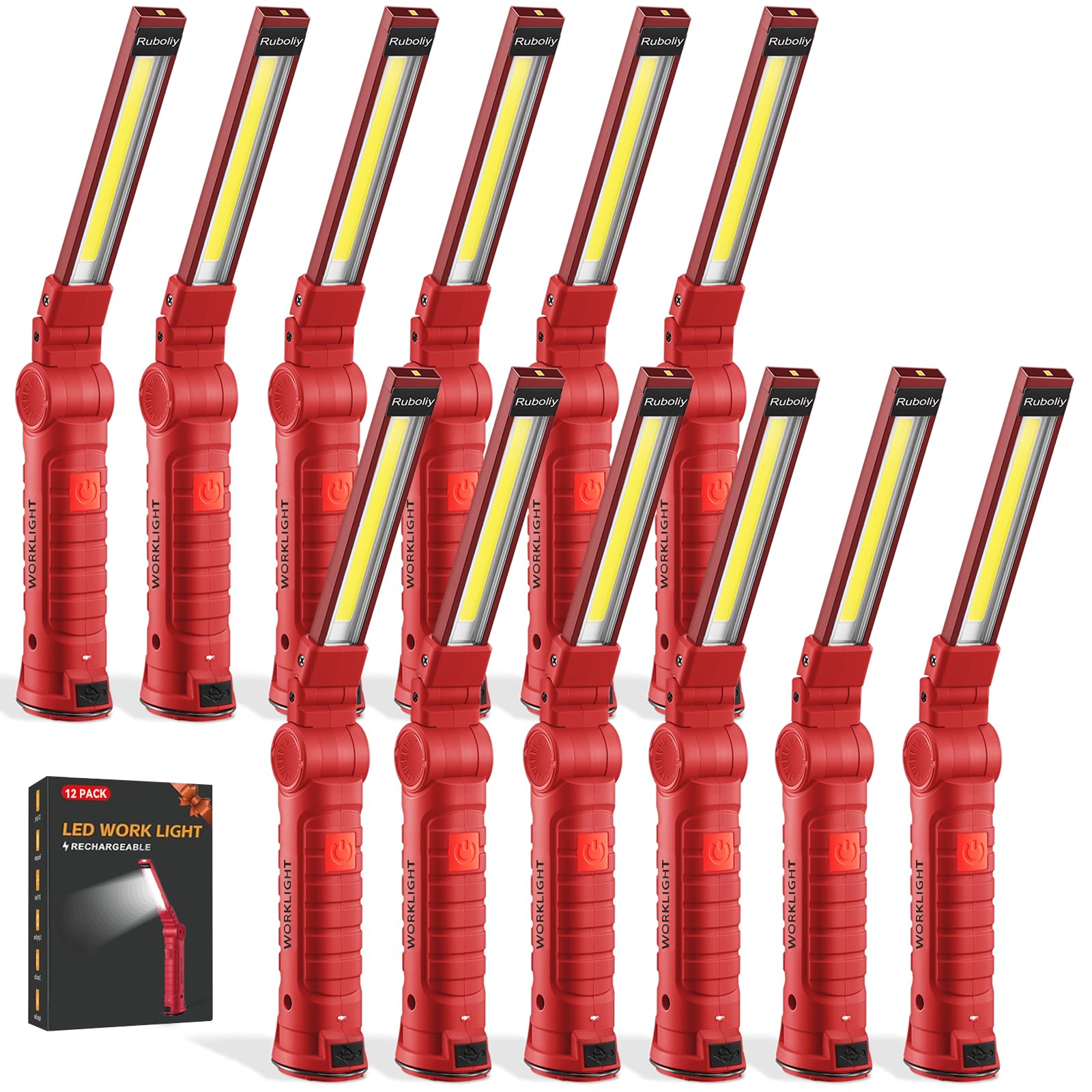 12Pack Magnetic Rechargeable LED Work Light/Flashlight for Mechanic