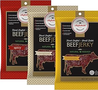 Aufschnitt Grass Fed Beef Jerky - Low Sodium, Certified Kosher - Made in USA - Keto & Halal Friendly - 3 Pack, Variety
