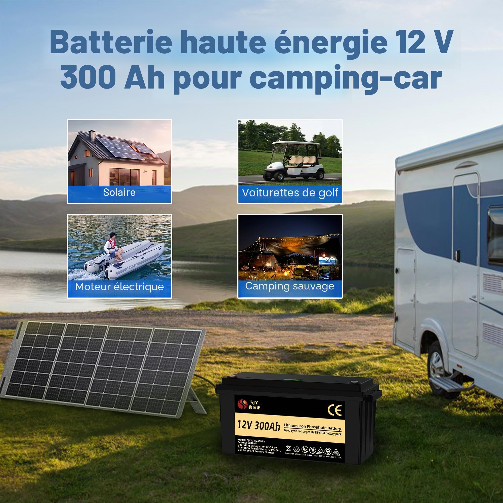 12V 300Ah LifePO4, Batterie au Lithium avec 200A BMS Cycle profond Classe A Batterie LiFePO4 avec LCD Parfait pour Off-Grid, RV, Système Solaire, Bateau, Camper, Remorque de Voyage
