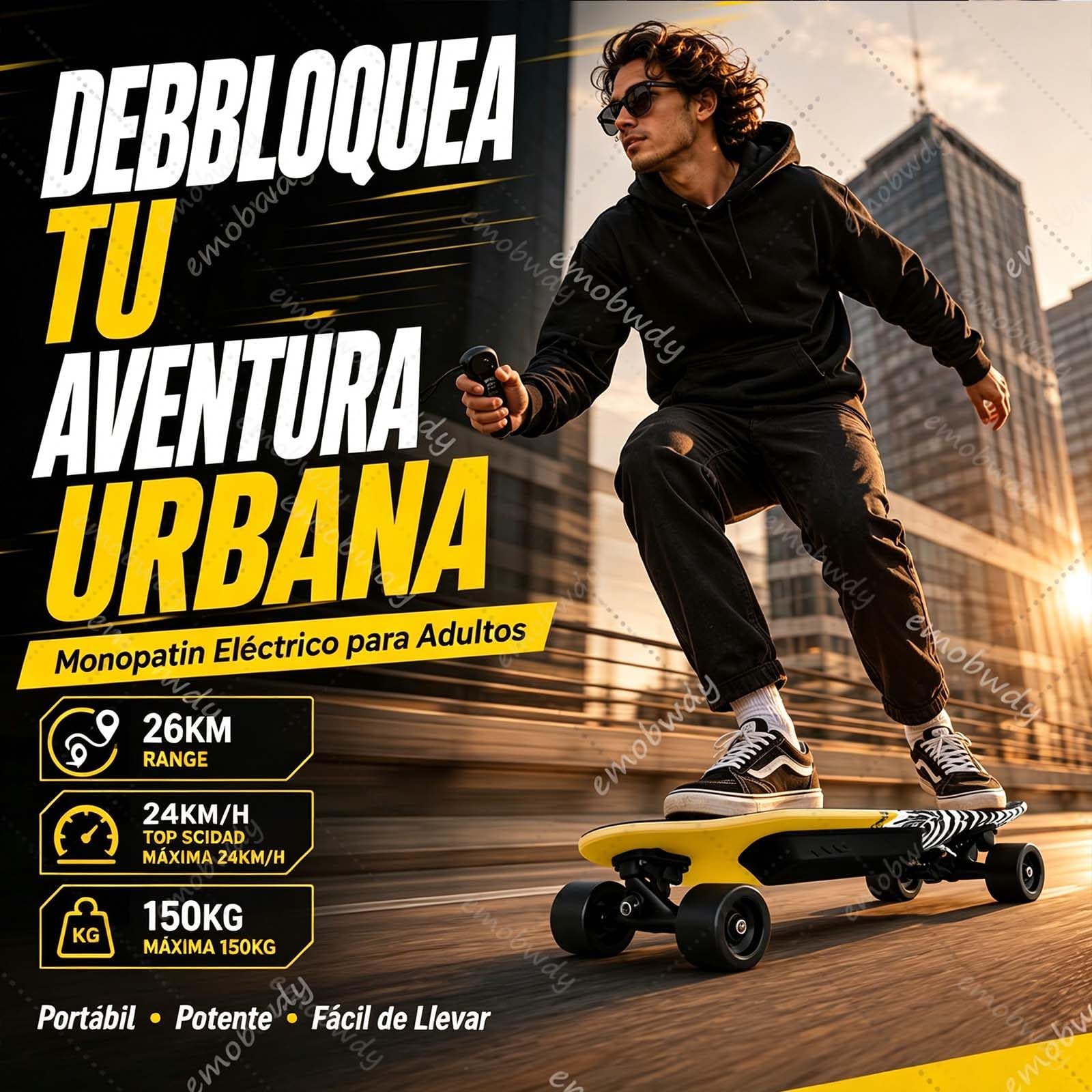 Longboard EléCtrico Premium Todoterreno, Patineta EléCtrica para Adultos-26Km De AutonomíA,24km/H,Control 4 Velocidades,Frenado Estable Y Ruedas PU De Alto Rendimiento,Carga hasta 150kg