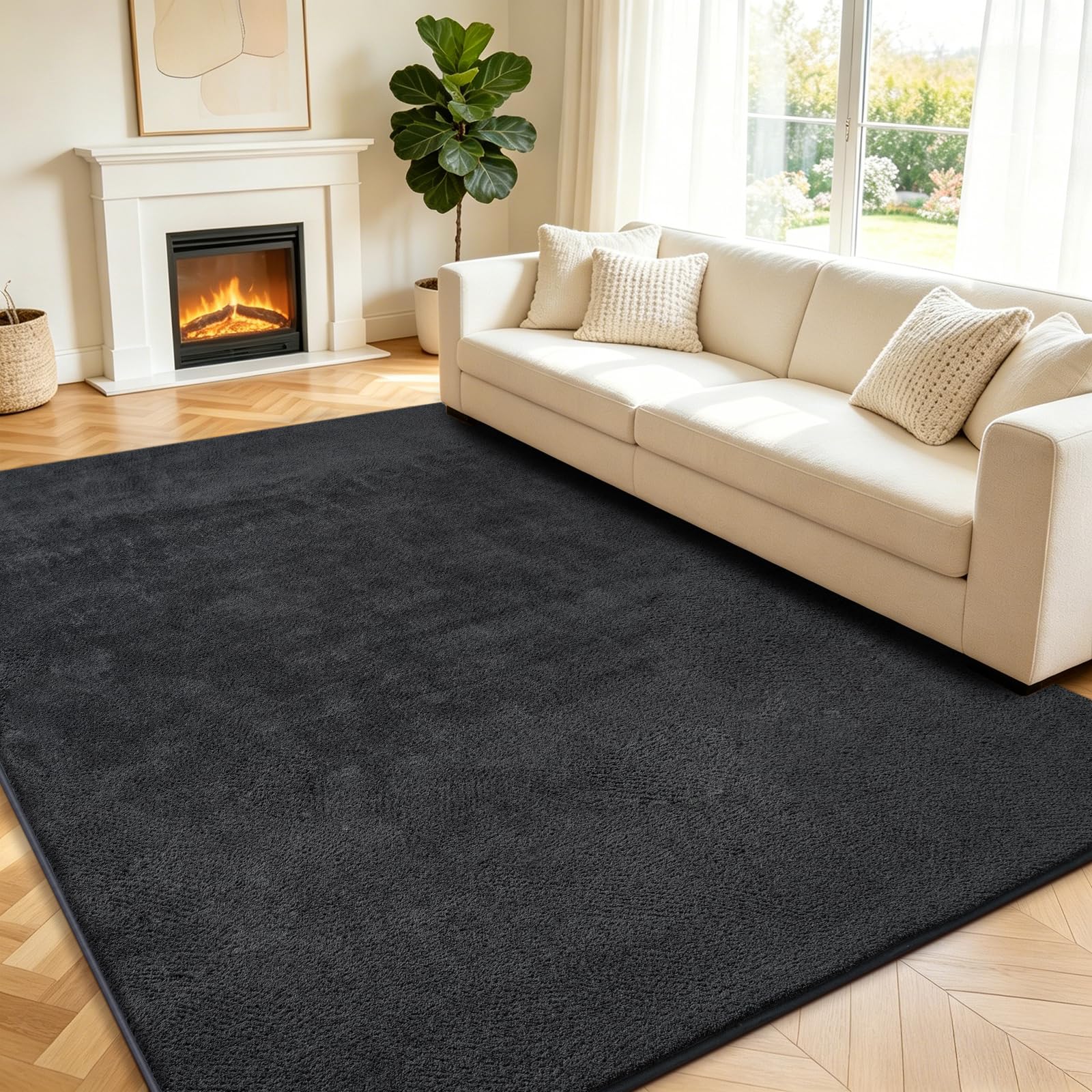 Teppich Wohnzimmer Groß 160x230cm Flauschiger Waschbarer Teppiche Anthrazit | Teppich Kurzflor Weich Rutschfest wohnzimmerteppich Carpet für Schlafzimmer Kinderzimmer Flur und Büro