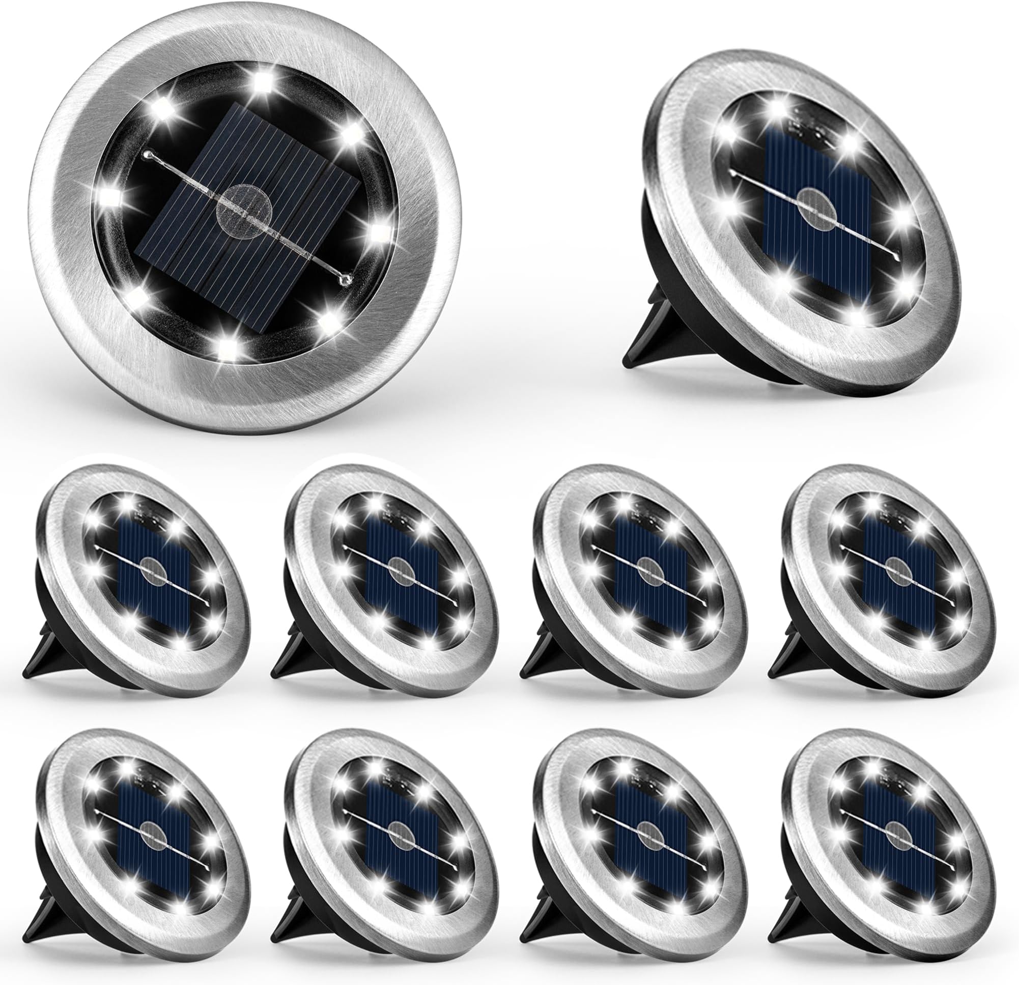 Solpex 10 Pack Mini Solar Ground Lights, Solar Lights Outdoor Garden, Waterproof Garden Light, Powered Landscape Lighting for Patio Yard Driveway Walkway(Cold White)