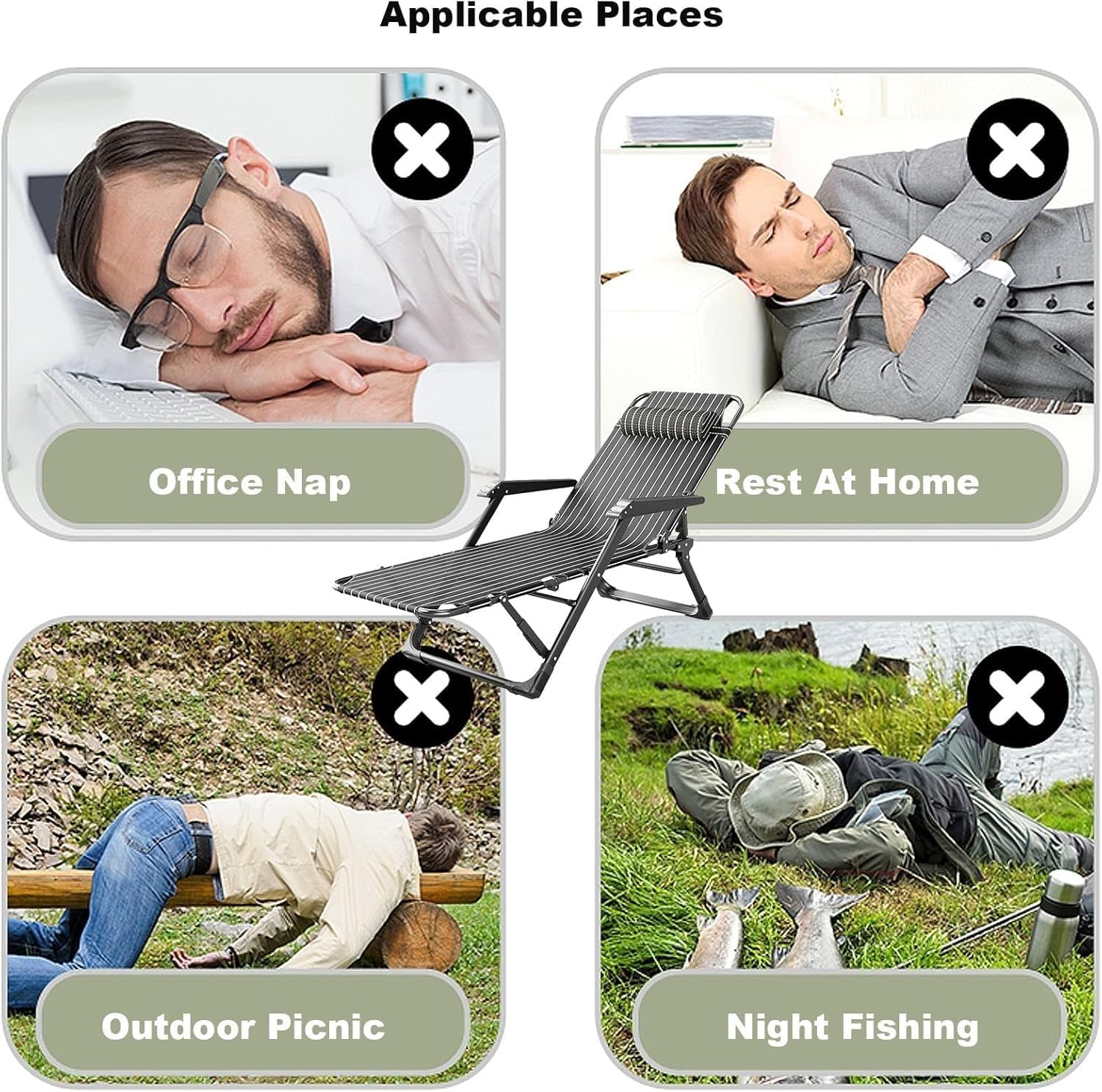 Lawn Recliner Folding Portable Chaise Lounge, Gravity Chair with Detachable Latex Pad, Reclining Patio Lounger(Grey)