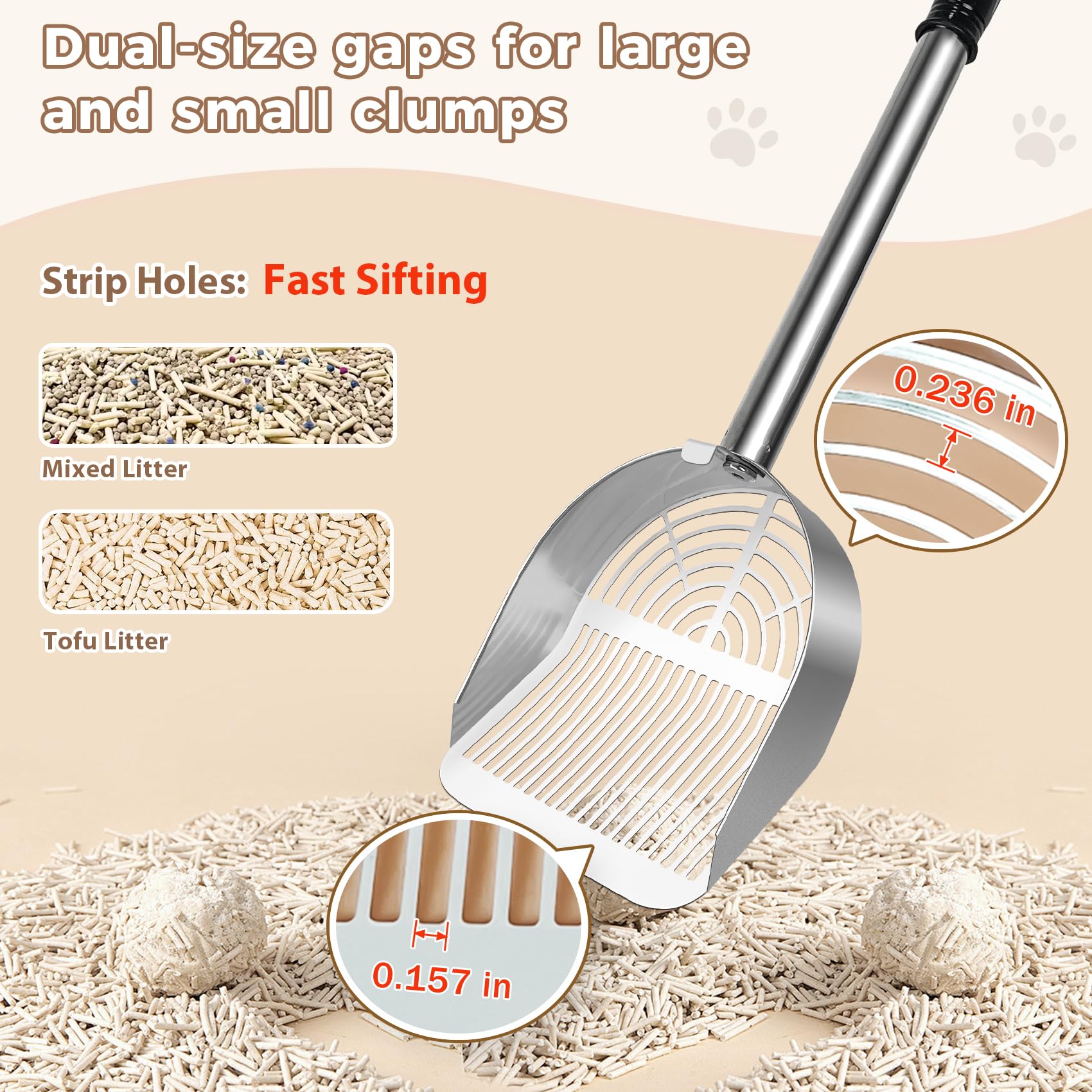 LIHOOOOM Cat Litter Scoop Deep Shovel, Detachable Long Handle Litter Scooper, Metal Cat Litter Scoop, Stainless Steel Cat Litter Scoop, Kitten Pooper Lifter, Kitty Metal Scooper with Holder Strip Hole - image 4