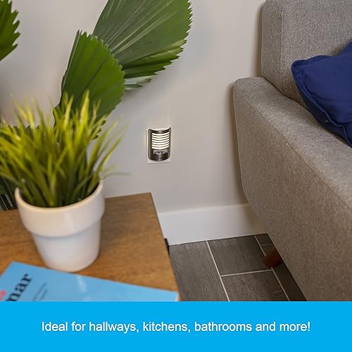 Miniatura 6 de GE Luz nocturna LED, sensor de movimiento, regulable, pantalla de rejilla, níquel cepillado, enchufe, certificado UL, luz nocturna ideal para