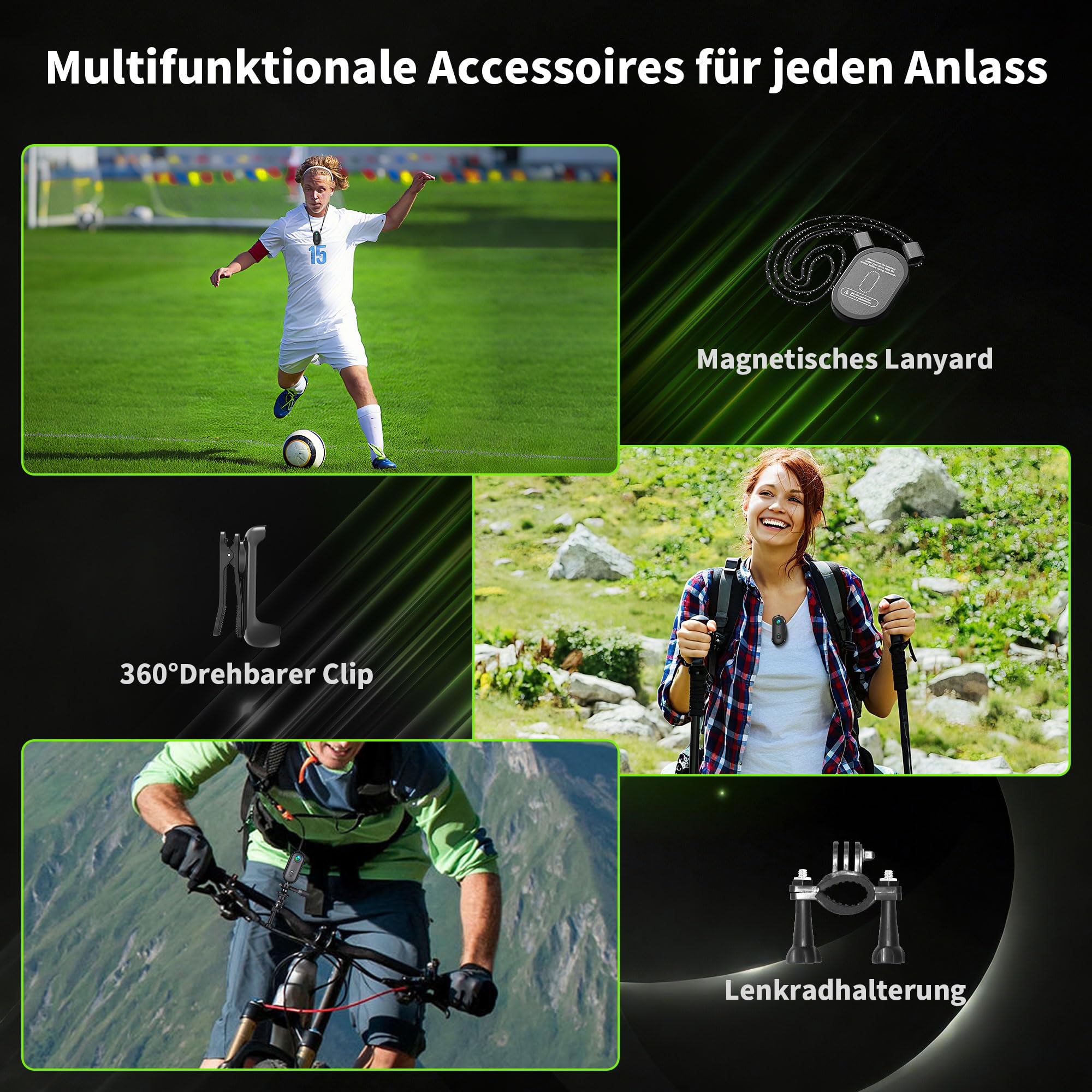 Action Cam 4K WiFi, Actionkamera mit App, Motorrad Helmkamera für Extremsport, Bodycam Körperkamera, Kamera Motorrad für Fahrrad & Multifunktions-Zubehör