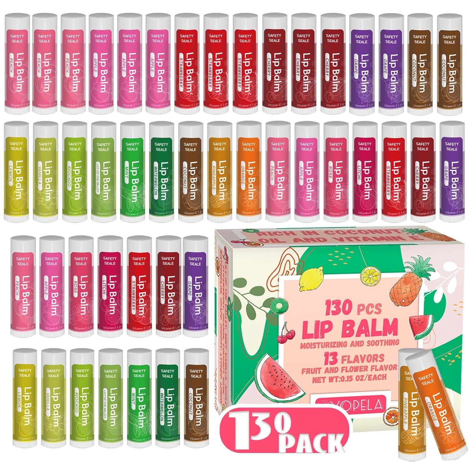 182 Pack Lip Balm Bulk, Natural Lips Balm with Vitamin E and Coconut Oil, Moisturizing Hydrating Soothing Dry Chapped Lips, Lip Moisturizer for Women Men,Holiday Party Favors Bulk Gift - 14 Flavors