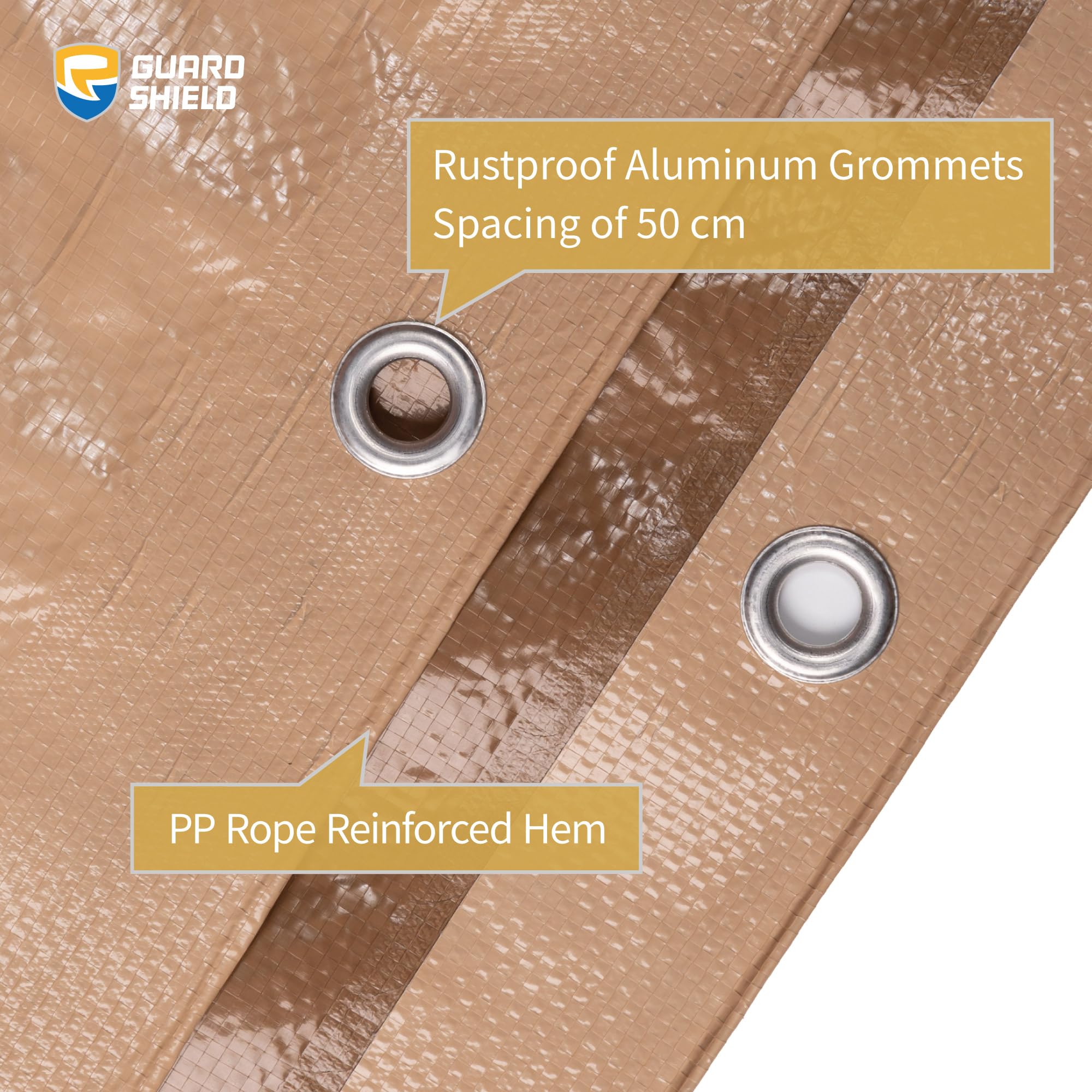 GUARD SHIELD Telone impermeabile beige/cachi 4 m x 6 m, telo di copertura 120 g/m², per protezione UV multiuso con occhielli rinforzati