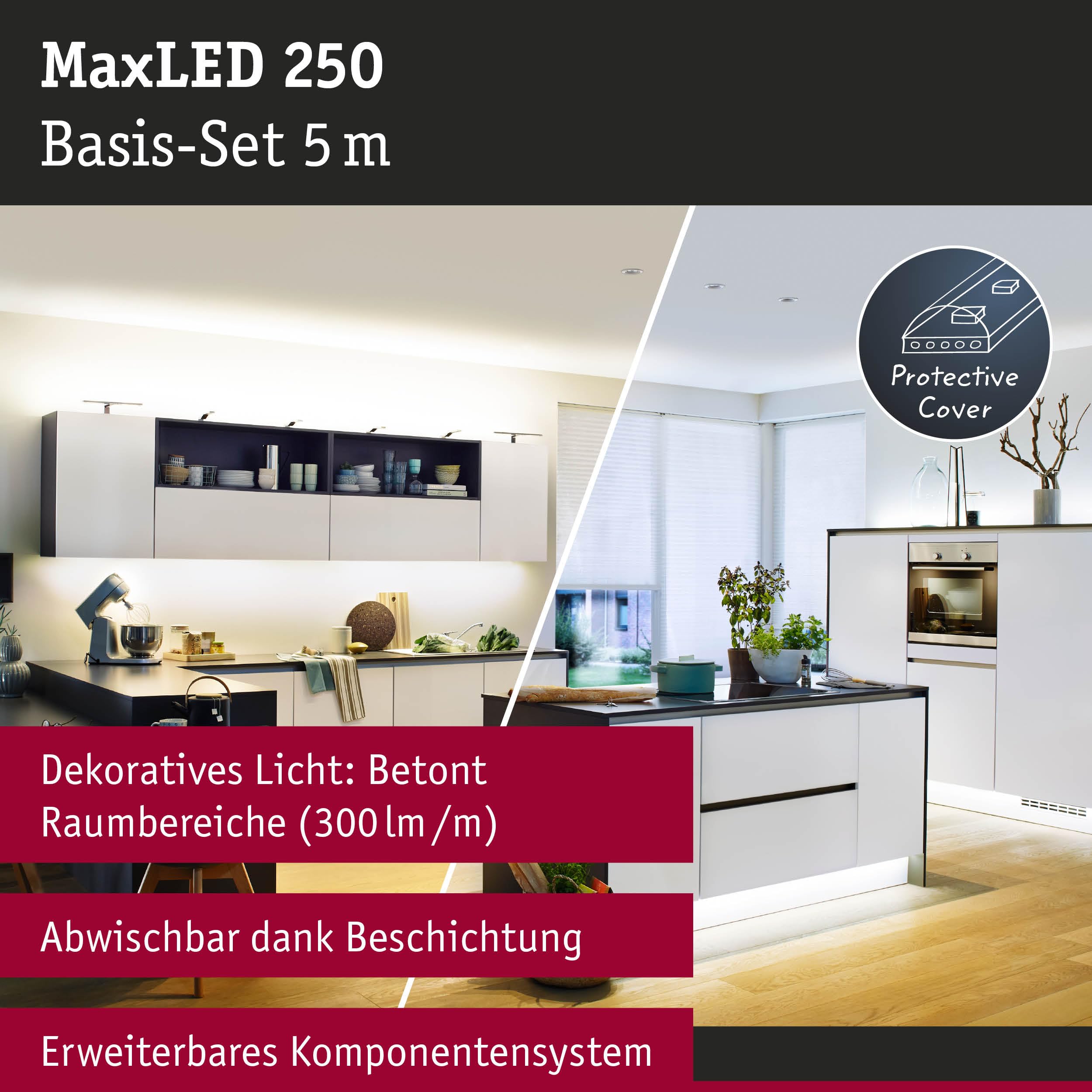 Paulmann 78870 Strip LED MaxLED 250 set básico SmartHomeZigbee TunableWhite 5m IP44 18W 230/24V 1350lm plateado, tira luz LED, resistente salpicaduras