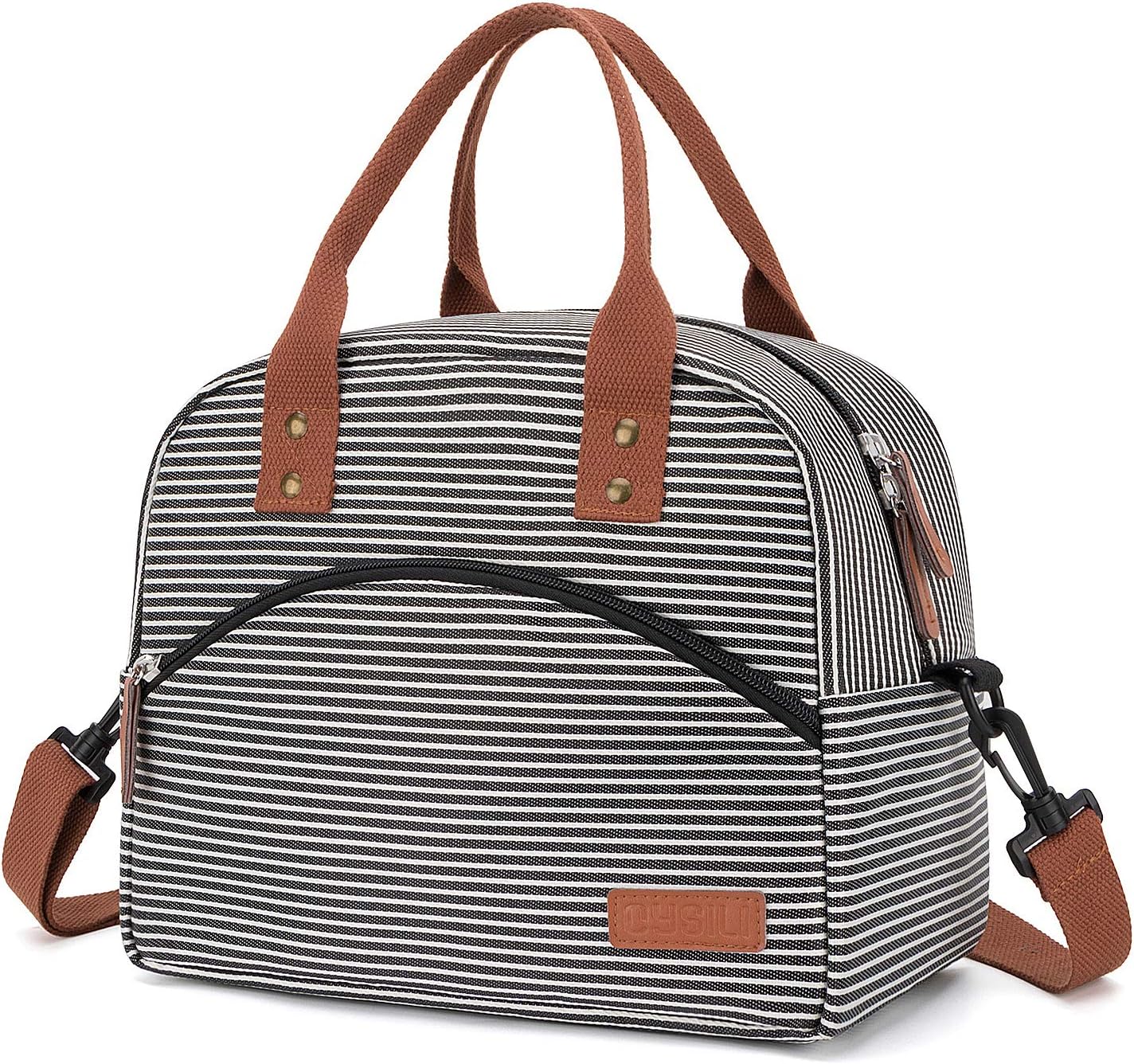 yzohu Insulated Lunch Box Bag with Detachable Shoulder Strap & Carry Handle,Leak Proof Reusable Lunch bag, Eco-friendly Cooler Bag, Lunch Box for Men and Women (black&white stripe)